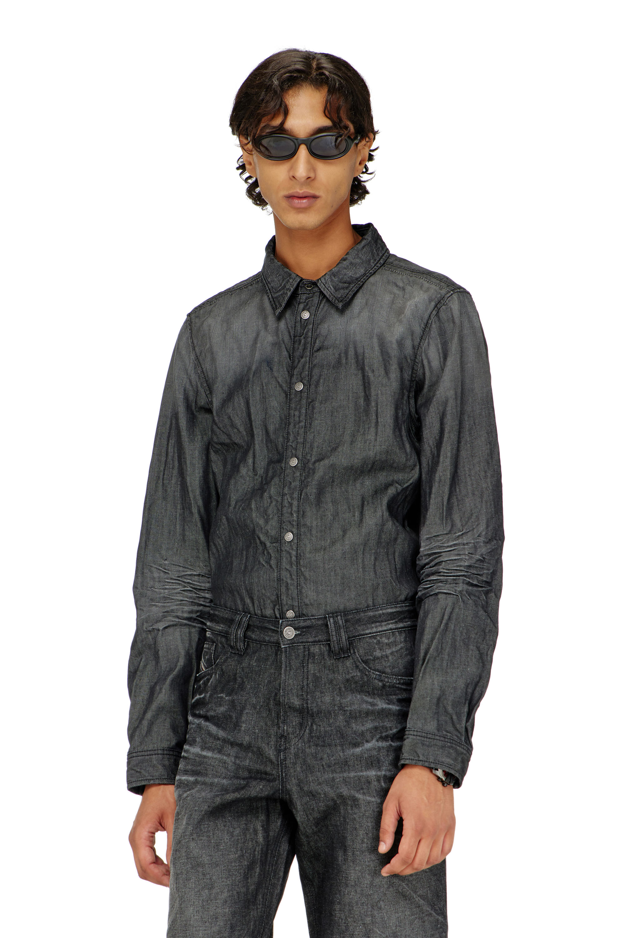 Diesel - Shirt in creased denim - Denim Shirts - Man - Black