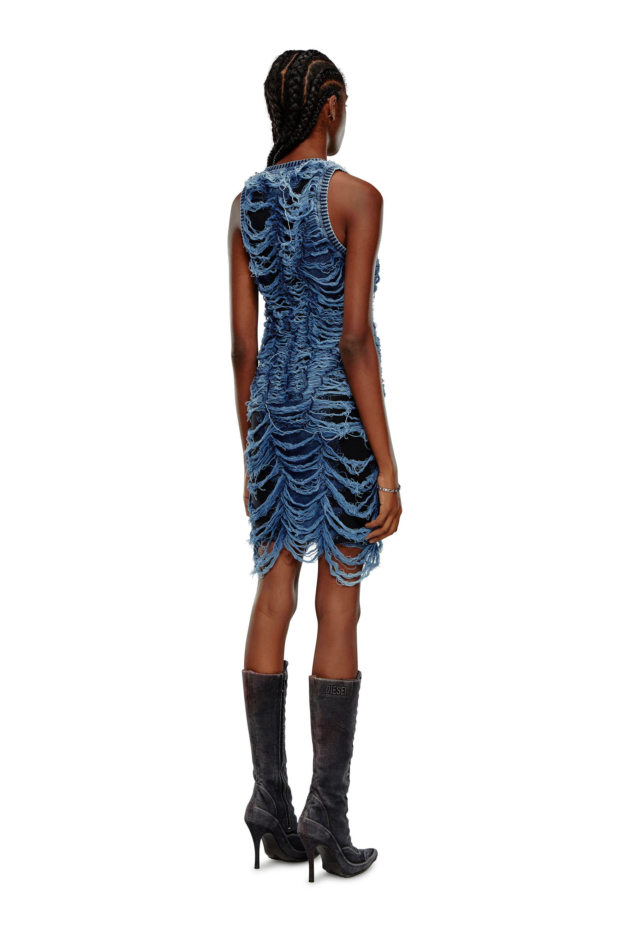 Diesel - Robe courte en maille indigo effet destroy - Robes - Femme - Bleu