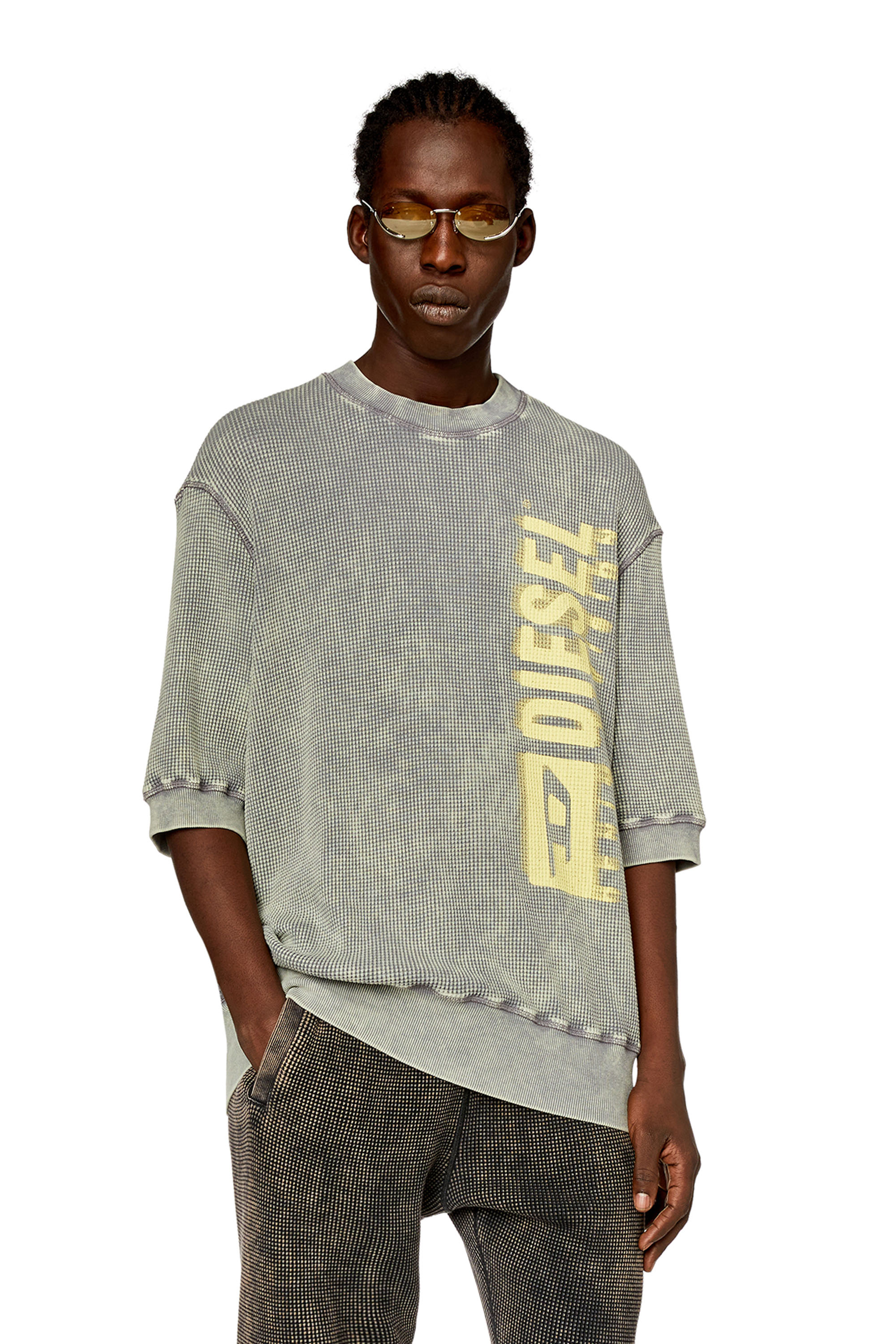 Diesel - Sweat-shirt à manches mi-longues en jersey macro-gaufré - Pull Cotton - Homme - Gris