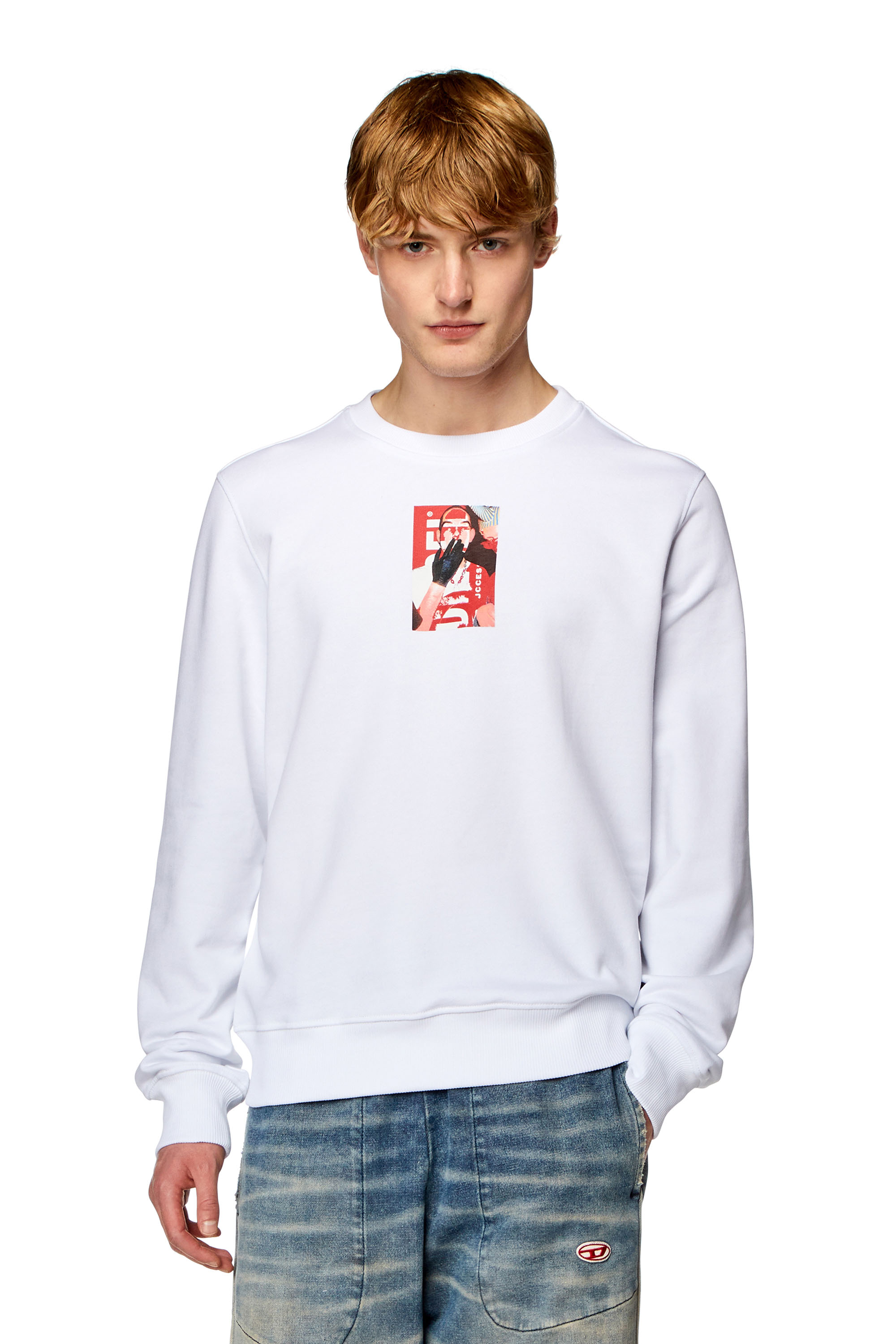 Diesel - Sweat-shirt avec logo photo numérique - Pull Cotton - Homme - Blanc