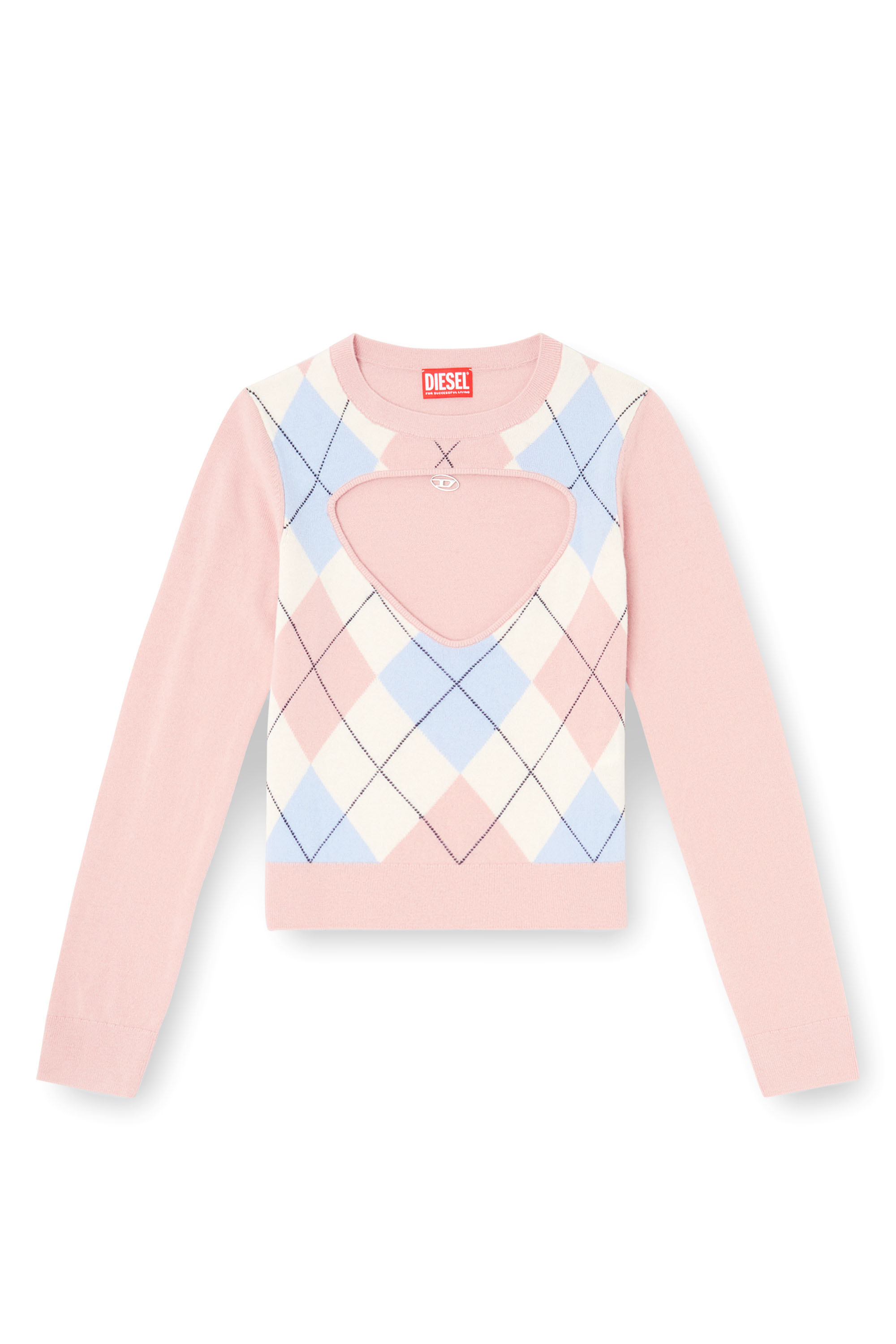 Diesel - M-ROMKO-LS, Woman's Cut-out jumper in argyle wool in Pink - 3