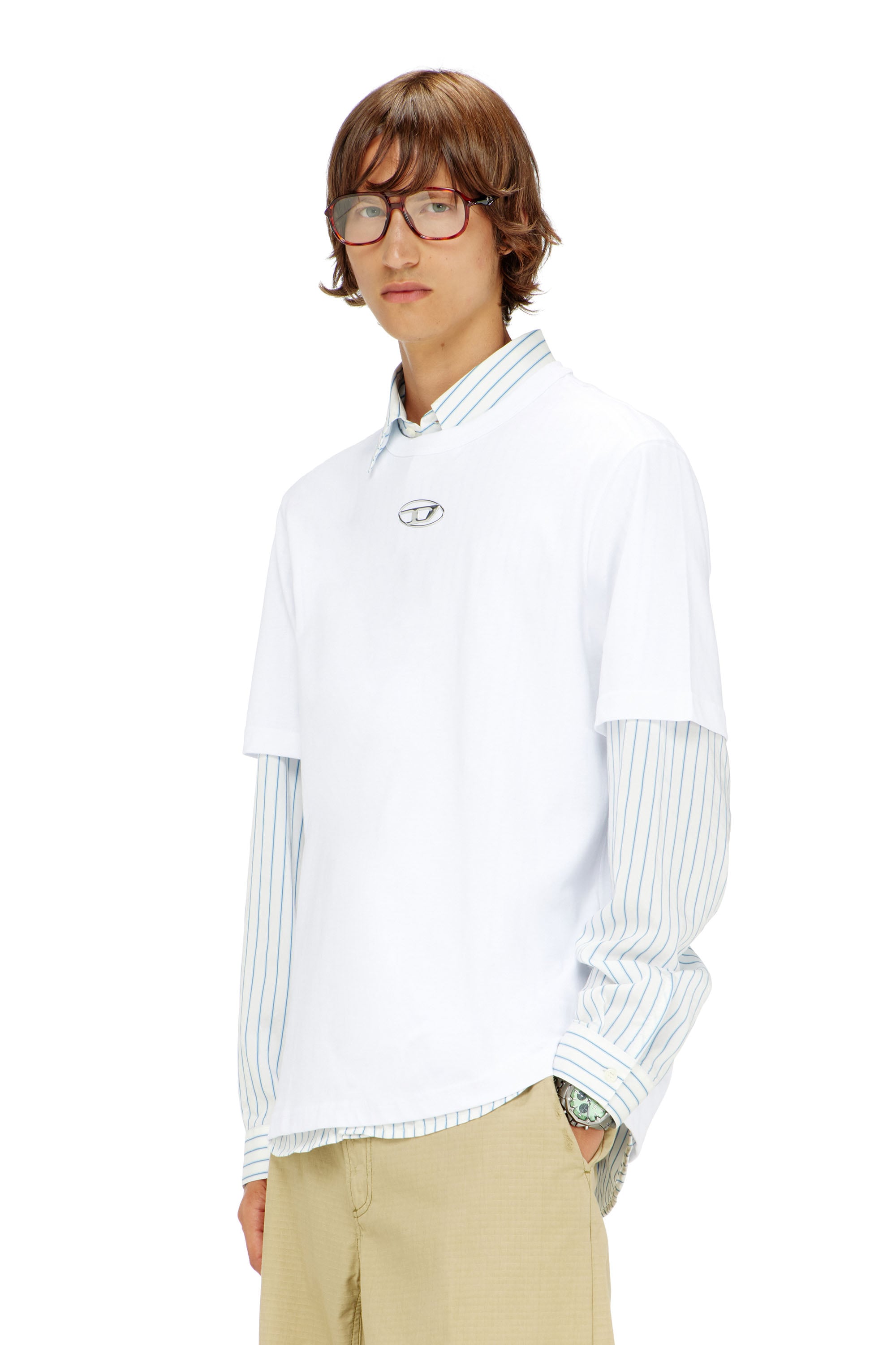 Diesel Men's White - T-Shirt With Metallic Oval D - T-Shirts - Man 3XL