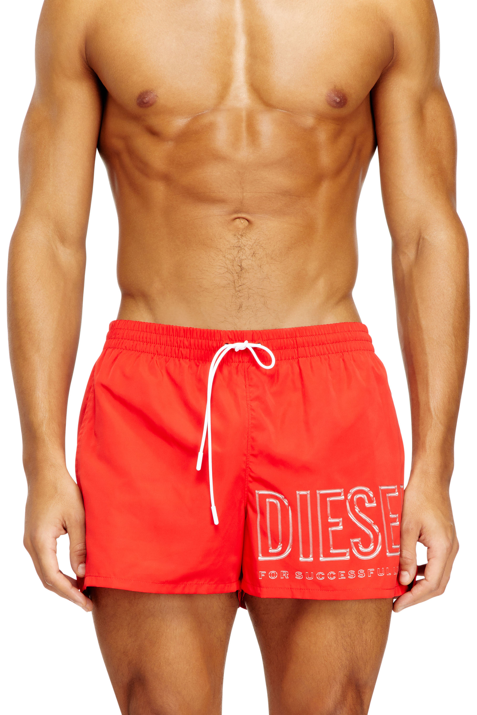 Diesel - Mid-length swim shorts with outline logo - Swim shorts - Man - Red