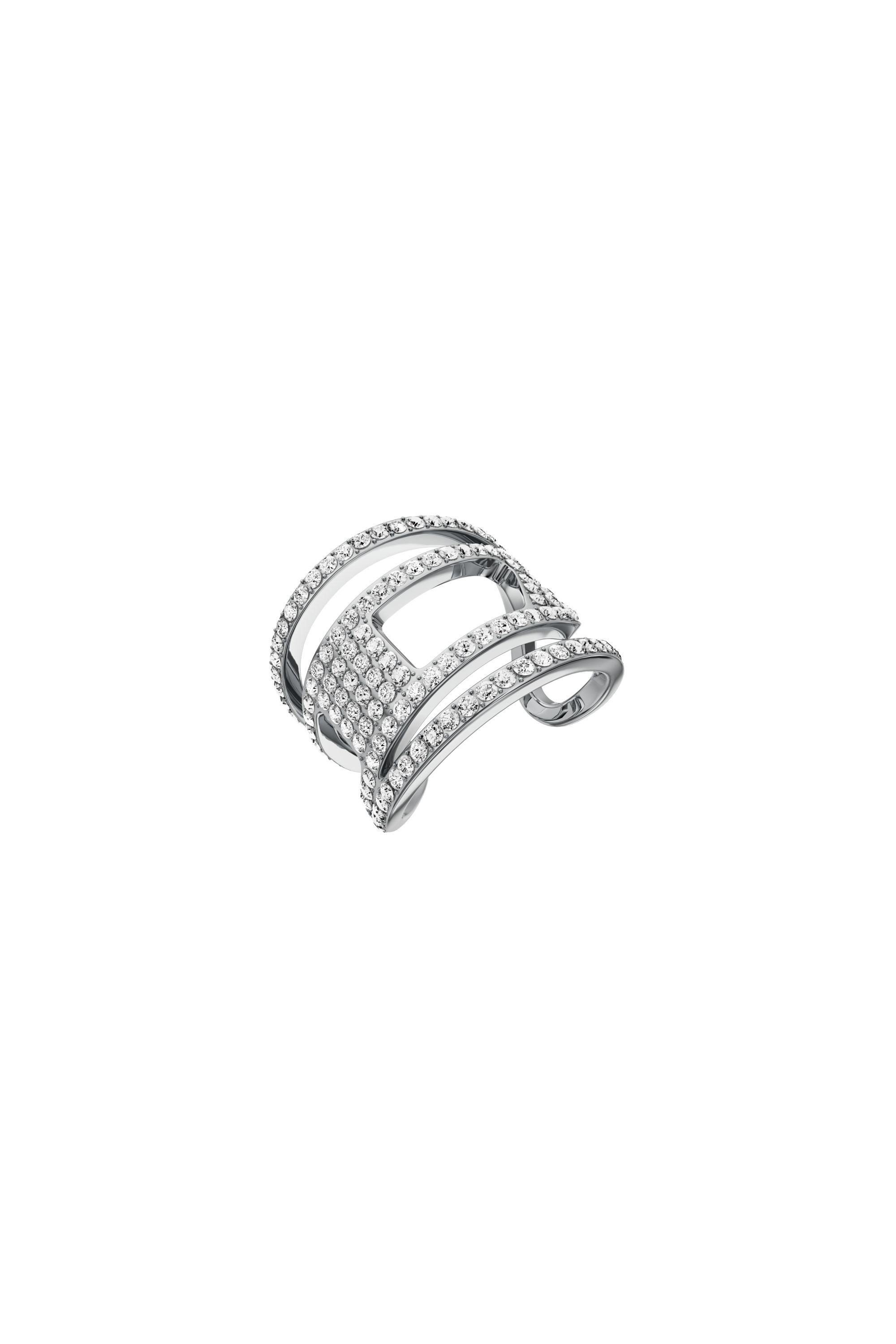 Diesel - Stainless steel glitz D band ring - Rings - Unisex - Silver