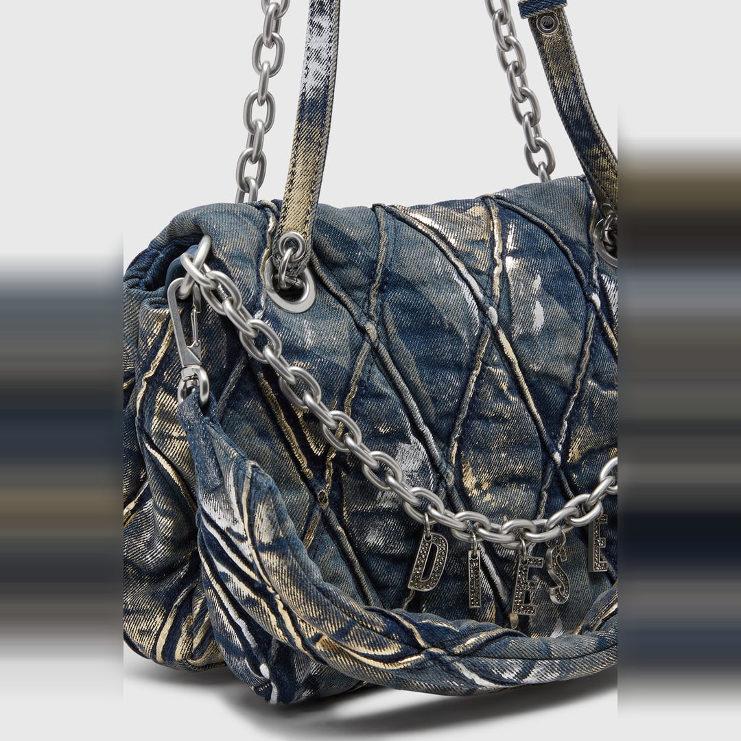 Diesel - Charm-D - Shoulder bag in metallic-foil denim - Shoulder Bags - Woman - Blue