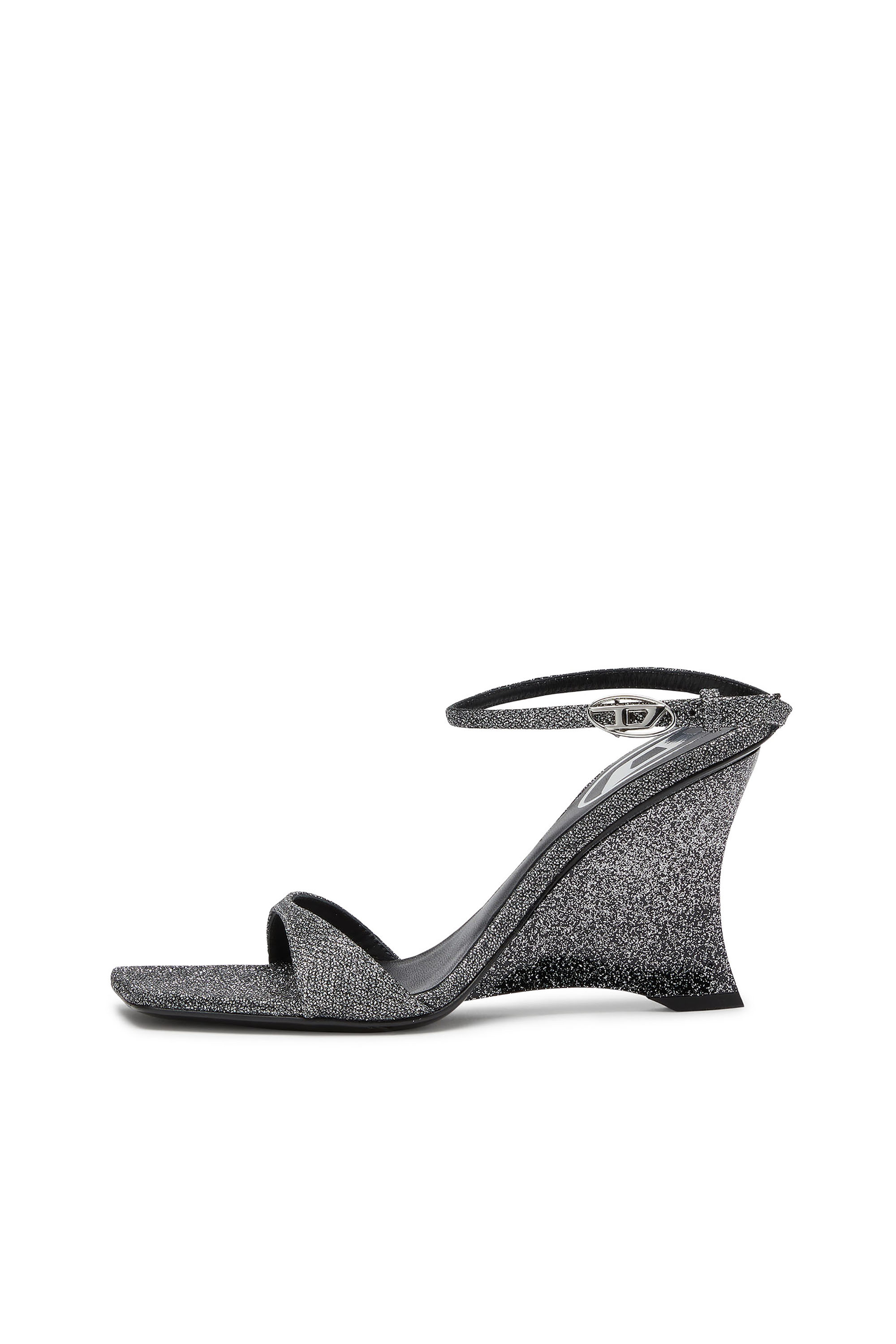 Diesel - D-AMBER SANDAL WEDGE, Woman's D-Amber-Wedge sandals in Lurex fabric in Silver - 2