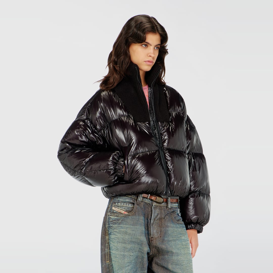 Diesel - Down puffer jacket in ripstop with knitted collar - Winter Jackets - Woman - Black