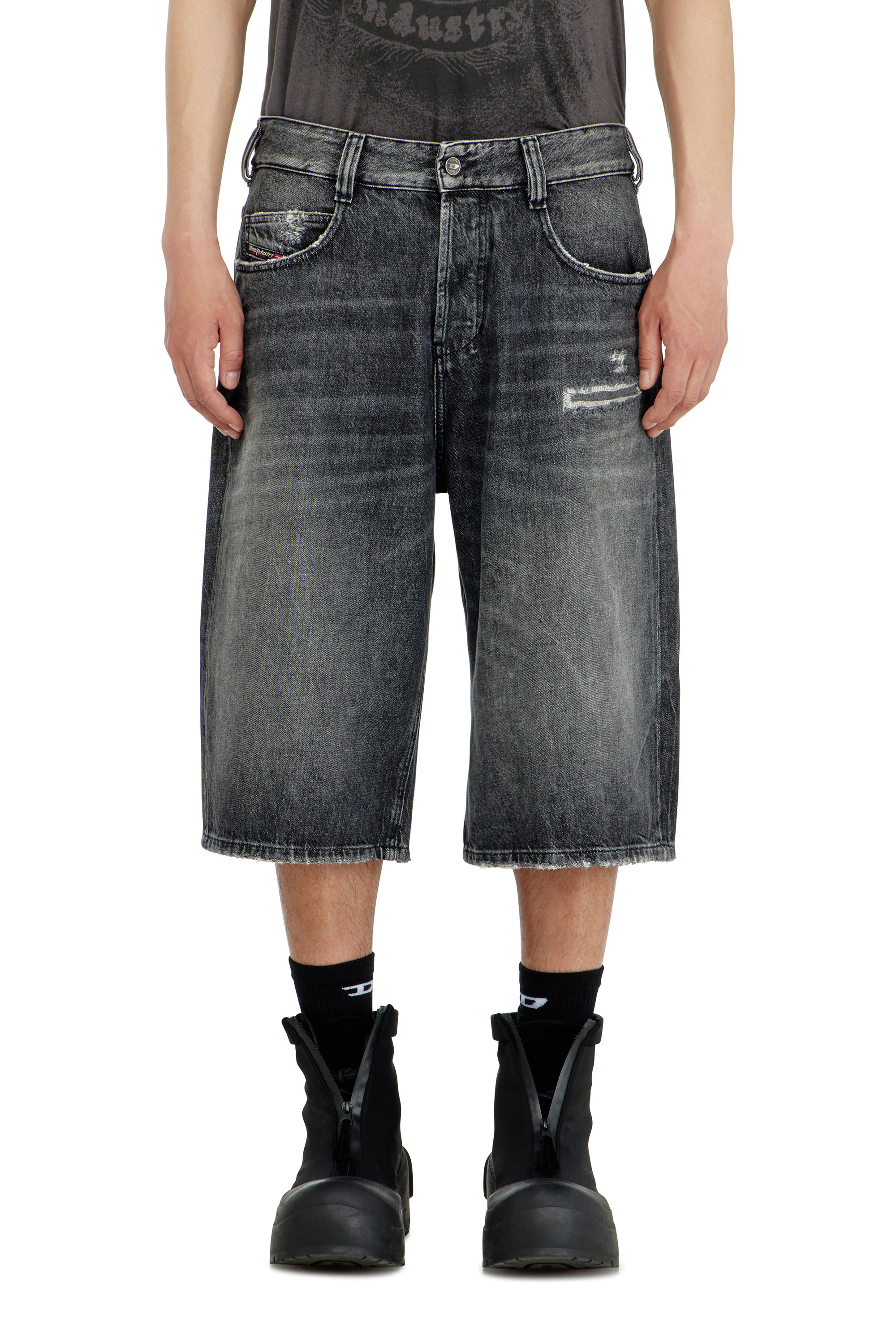 Diesel – Denim relaxed shorts with abrasions – Denim short pants – Unisex – Grey