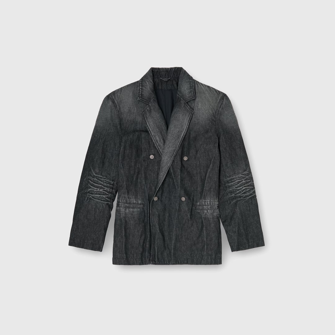 Diesel, Double-breasted blazer in creased denim, Denim Jackets, Man in Black