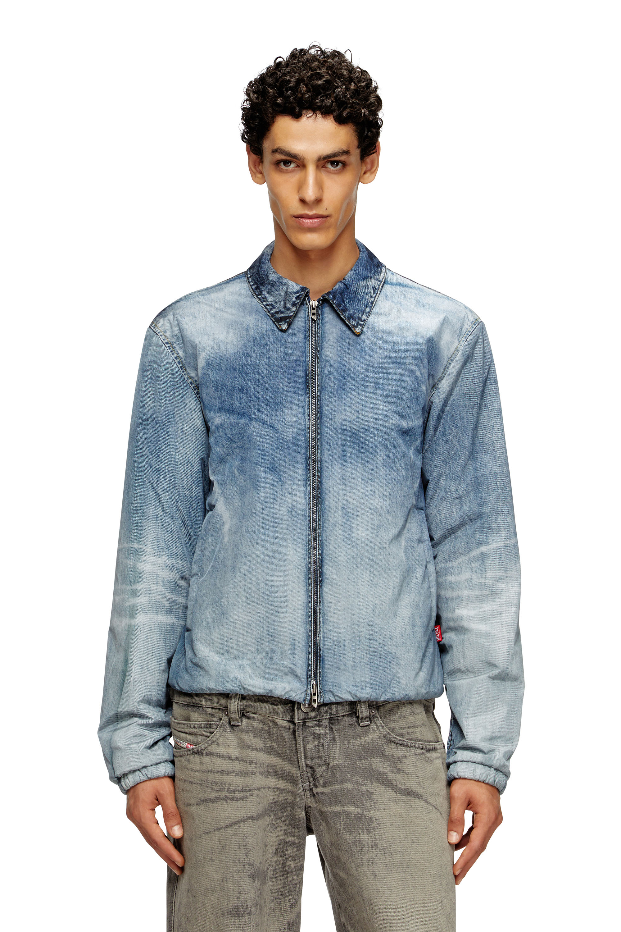 Diesel - J-ACT, Man's Jacket in denim-effect nylon in Light Blue - 1