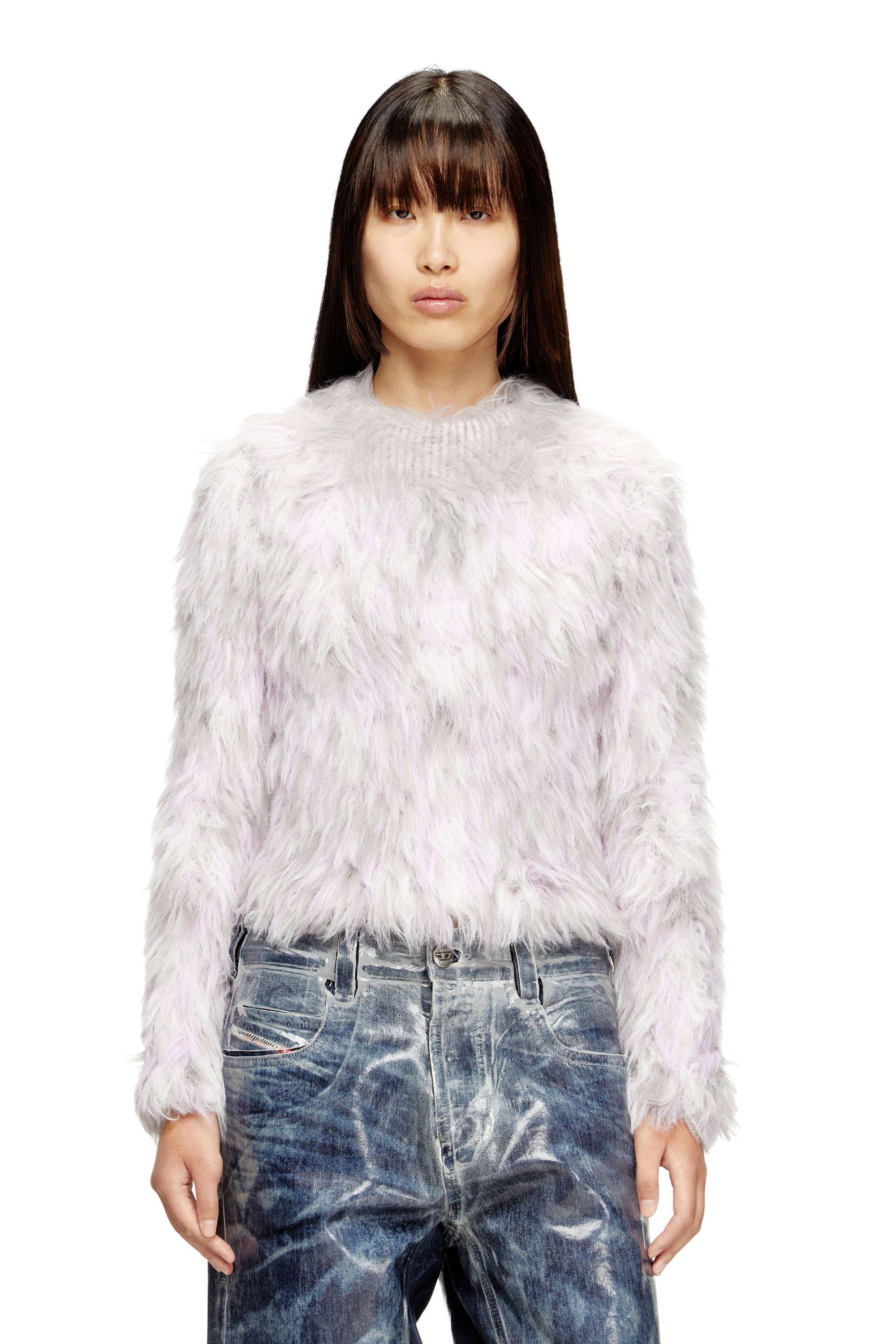 Diesel - M-ANNIKA, Woman's Fluffy jacquard-knit jumper in Violet/Grey - 1