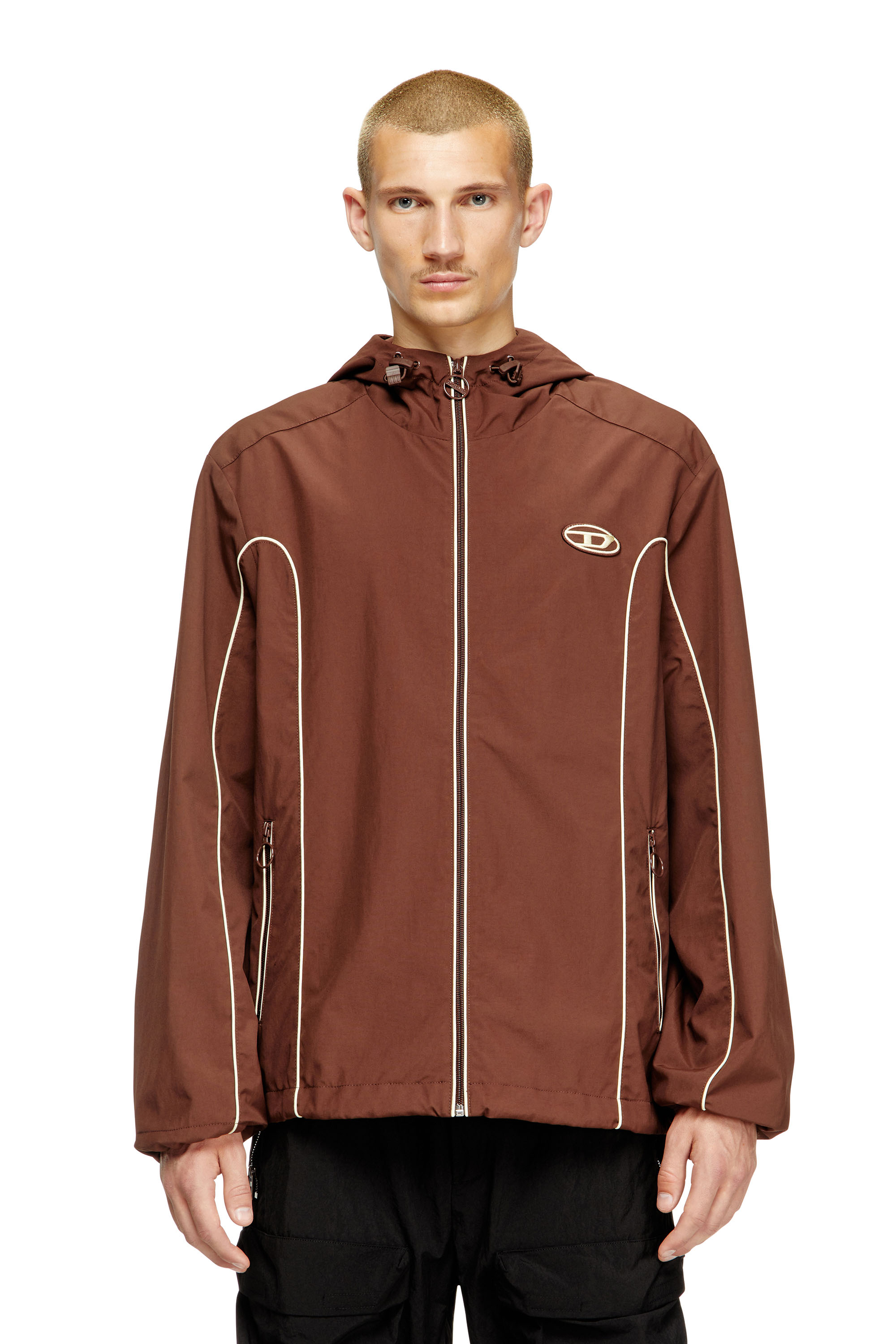 Diesel - J-HIVES, Man's Windbreaker with contrast piping in Brown - 1