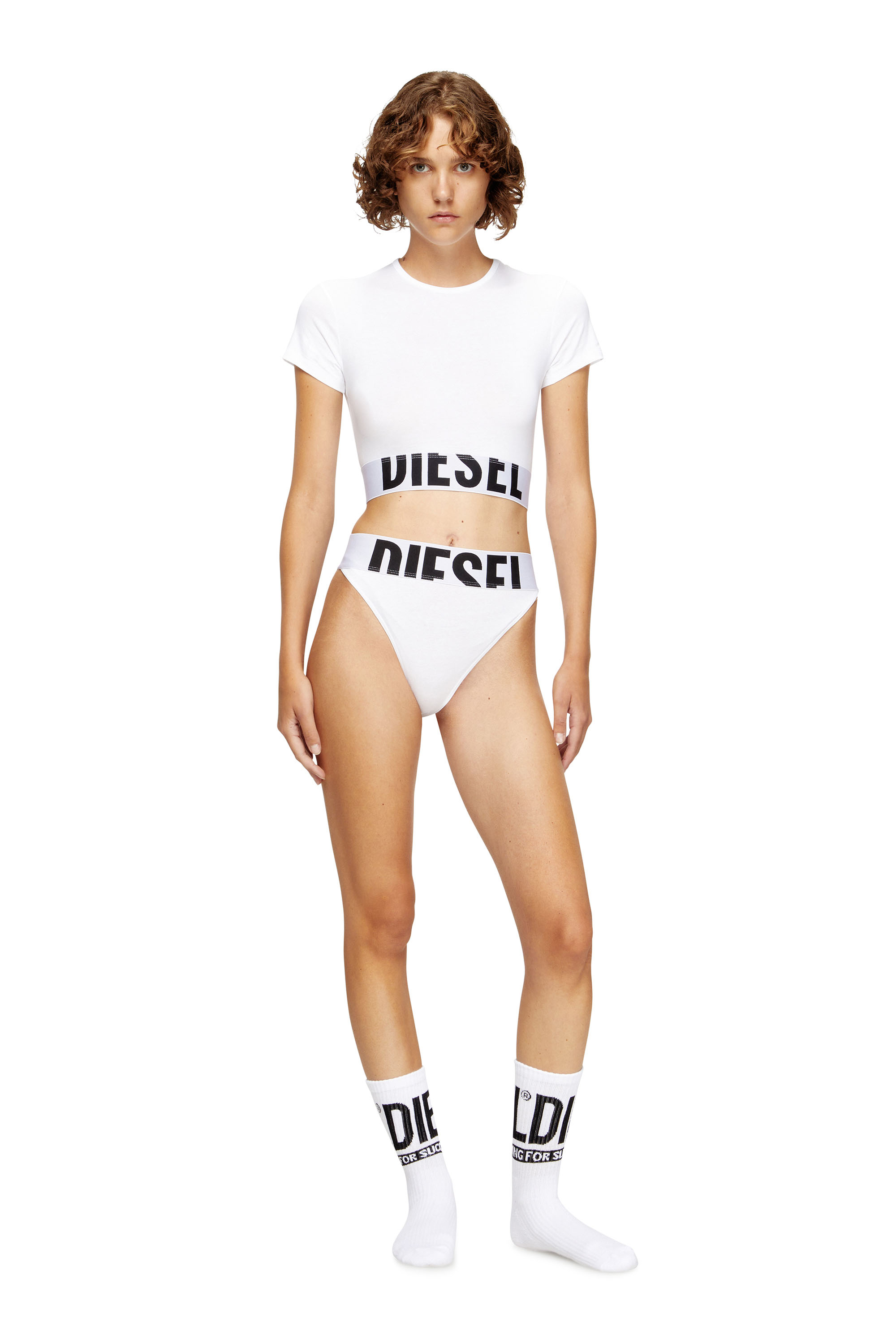 Diesel - UFTEE-SPORT-CROPPED-T-SHIRT, Woman's Sporty cropped top with logo band in White - 2