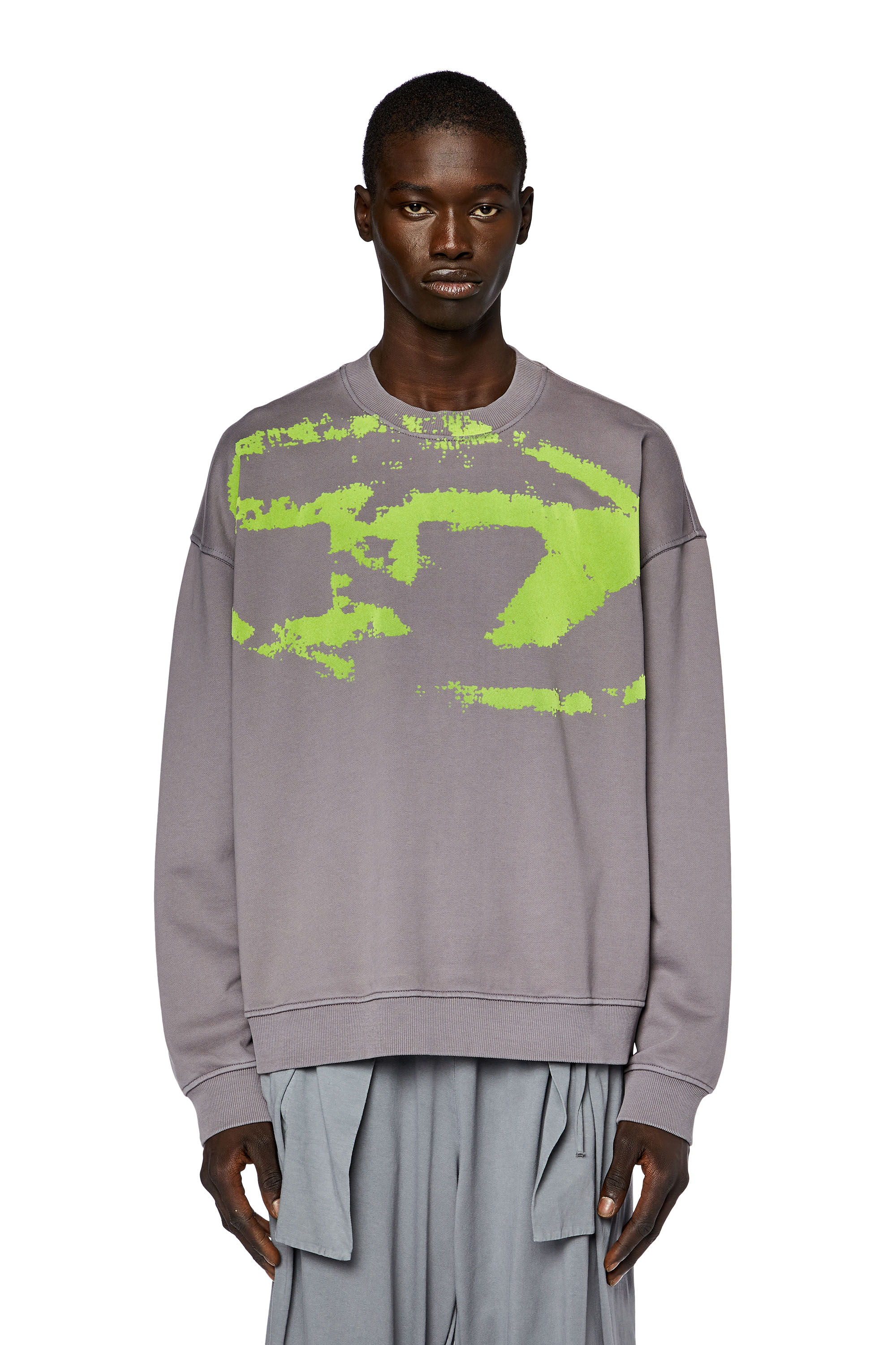 Diesel - Sweatshirt with distressed flocked logo - Sweaters - Man - Grey