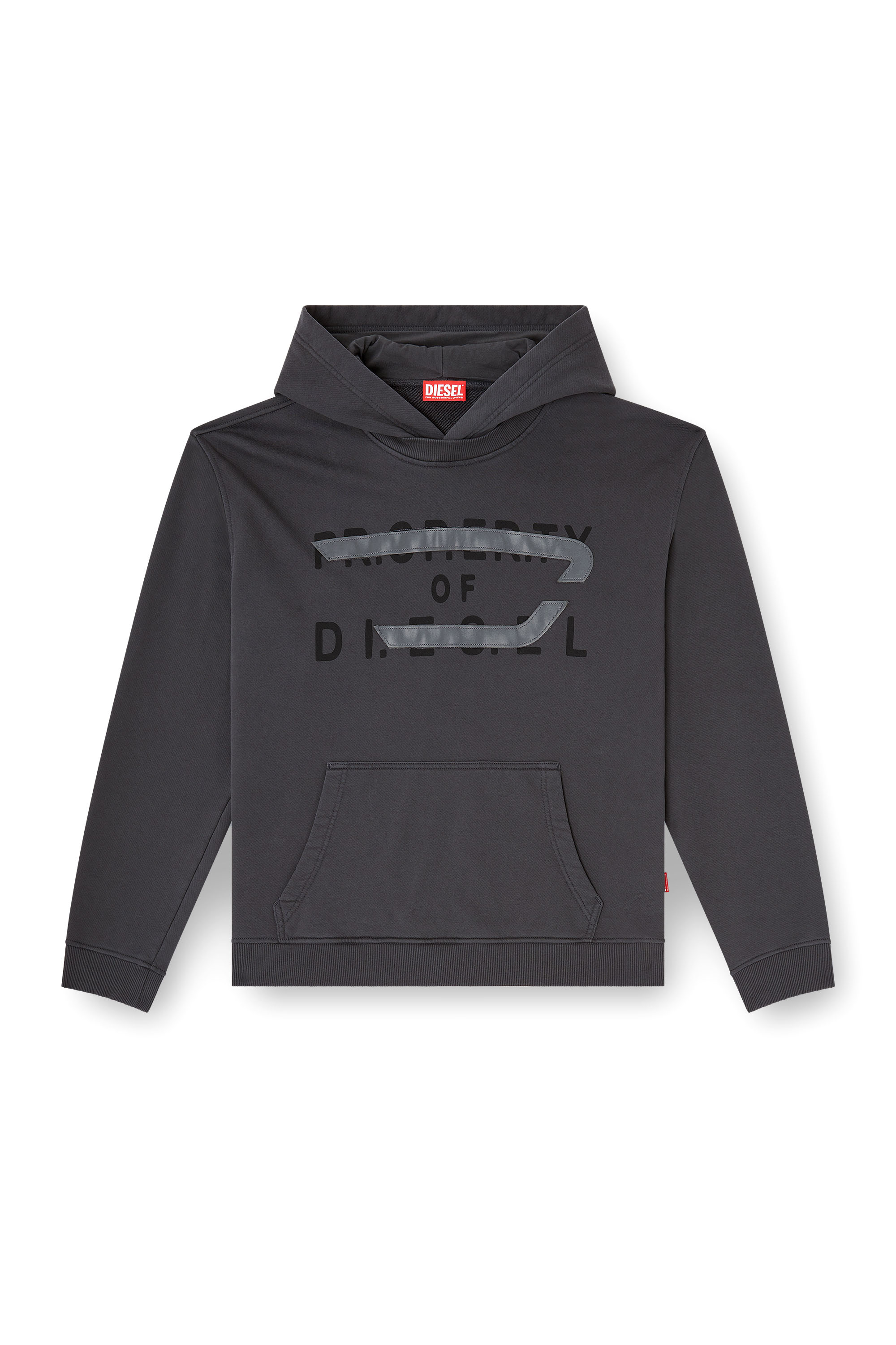 Diesel - S-NORMAN-HOOD, Man's Cotton hoodie with D appliqu&eacute; in Dark grey - 2