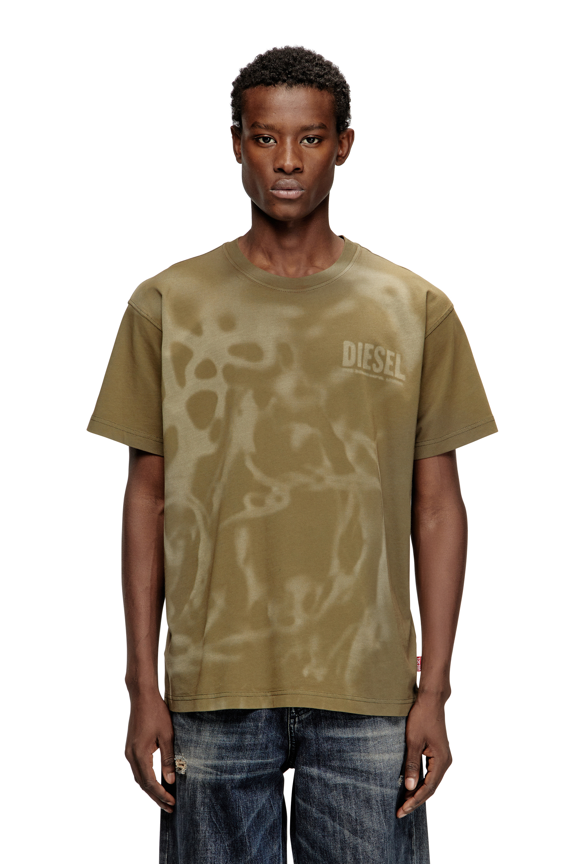 Diesel Beige Uomo - T-Shirt In Cotone Con Stampa Laser - T-Shirts Grande