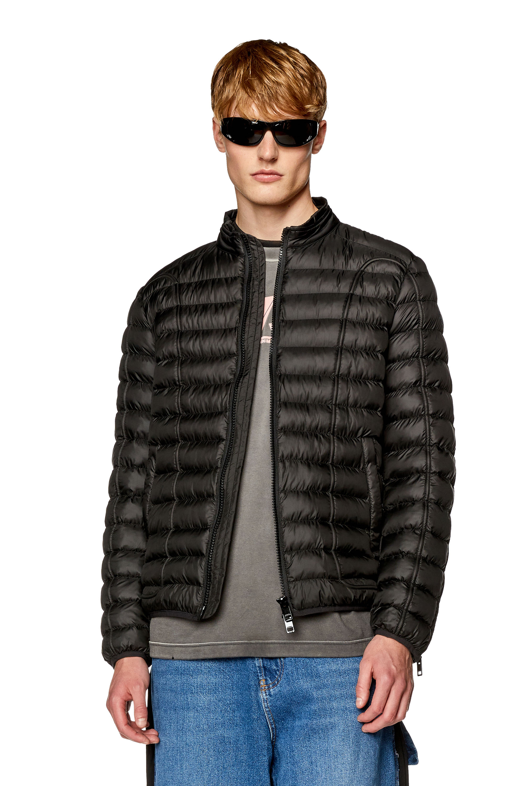 Diesel - Nylon puffer jacket with piping - Winter Jackets - Man - Black