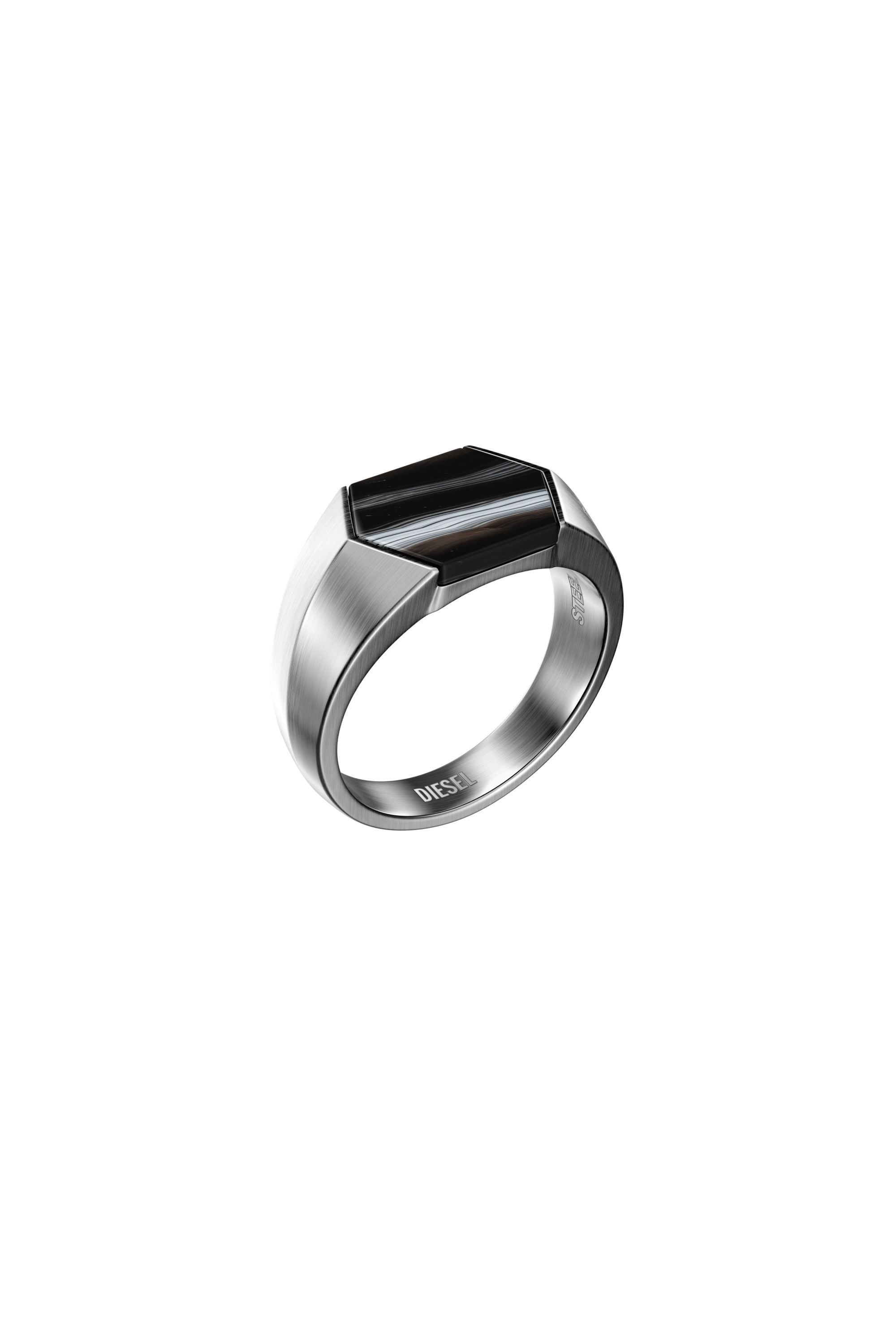 Diesel - Black Agate Signet Ring - Rings - Unisex - Silver