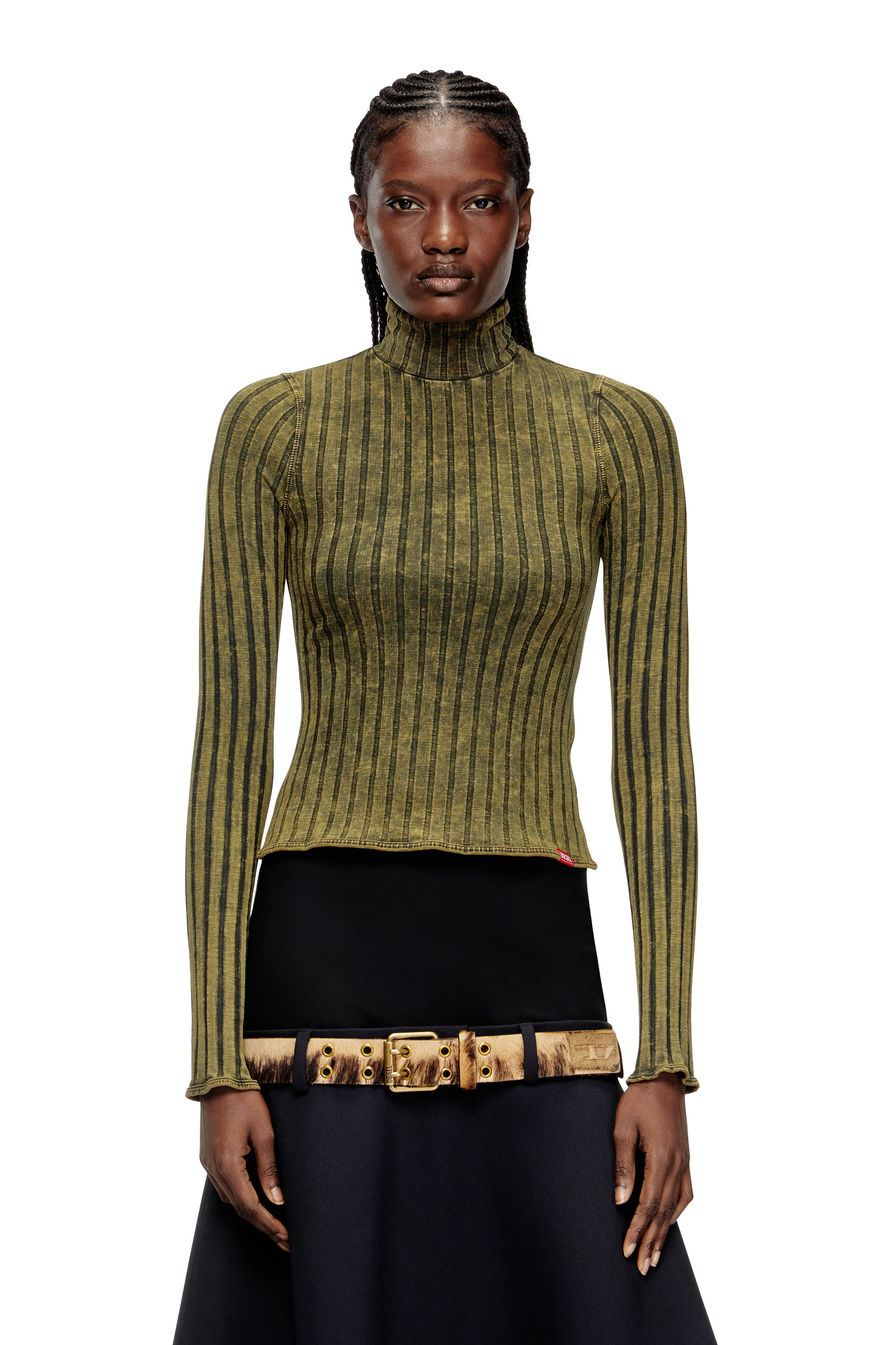 Diesel - T-CLAWA, Woman's Jumper in treated wide-rib jersey in Green - 1