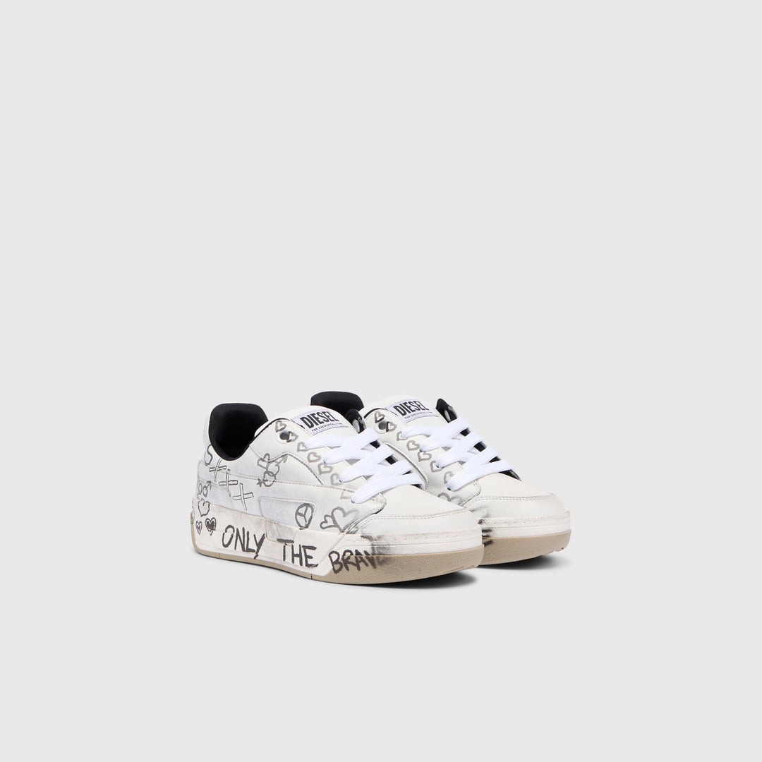 Diesel - D-Ollie-Leather sneakers with graffiti print - Sneakers - Woman - White