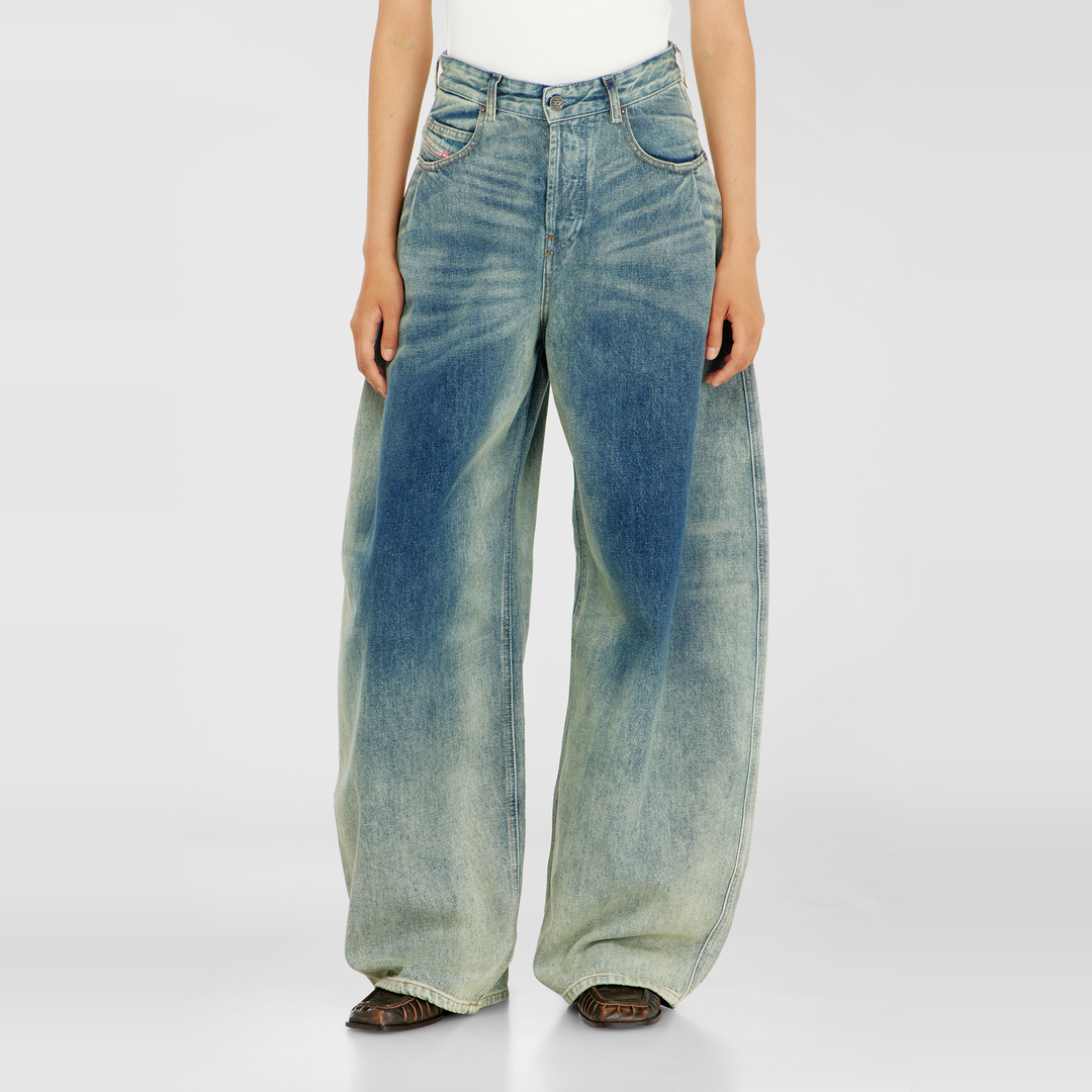 Diesel Jeans Relaxed Taille Haute 1987 D-Khelz, Bleu moyen, Fermeture boutonnée