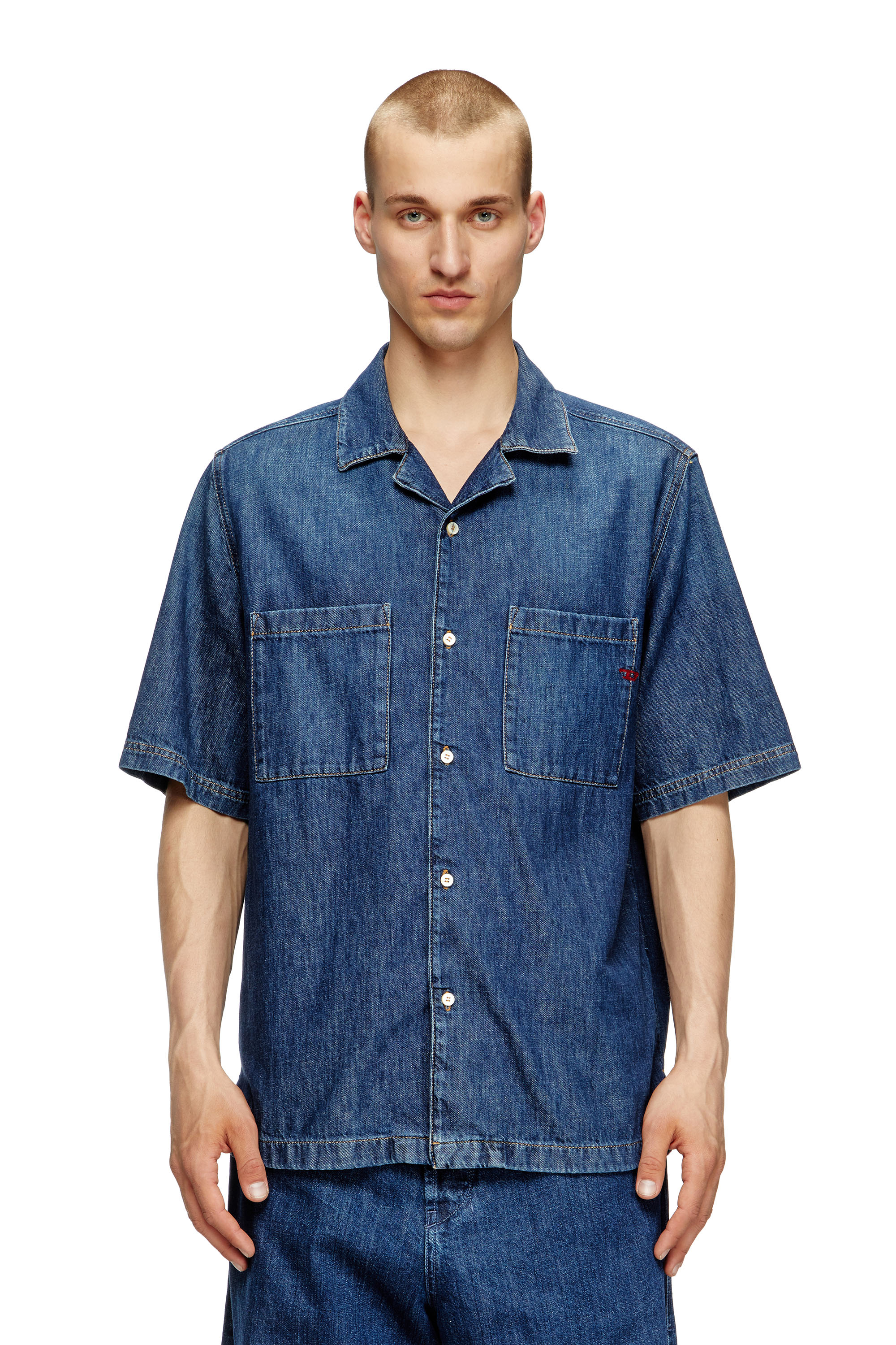 Diesel Mužský Modrá - Bowling Shirt In Denim - Denim Shirts - Man Malý