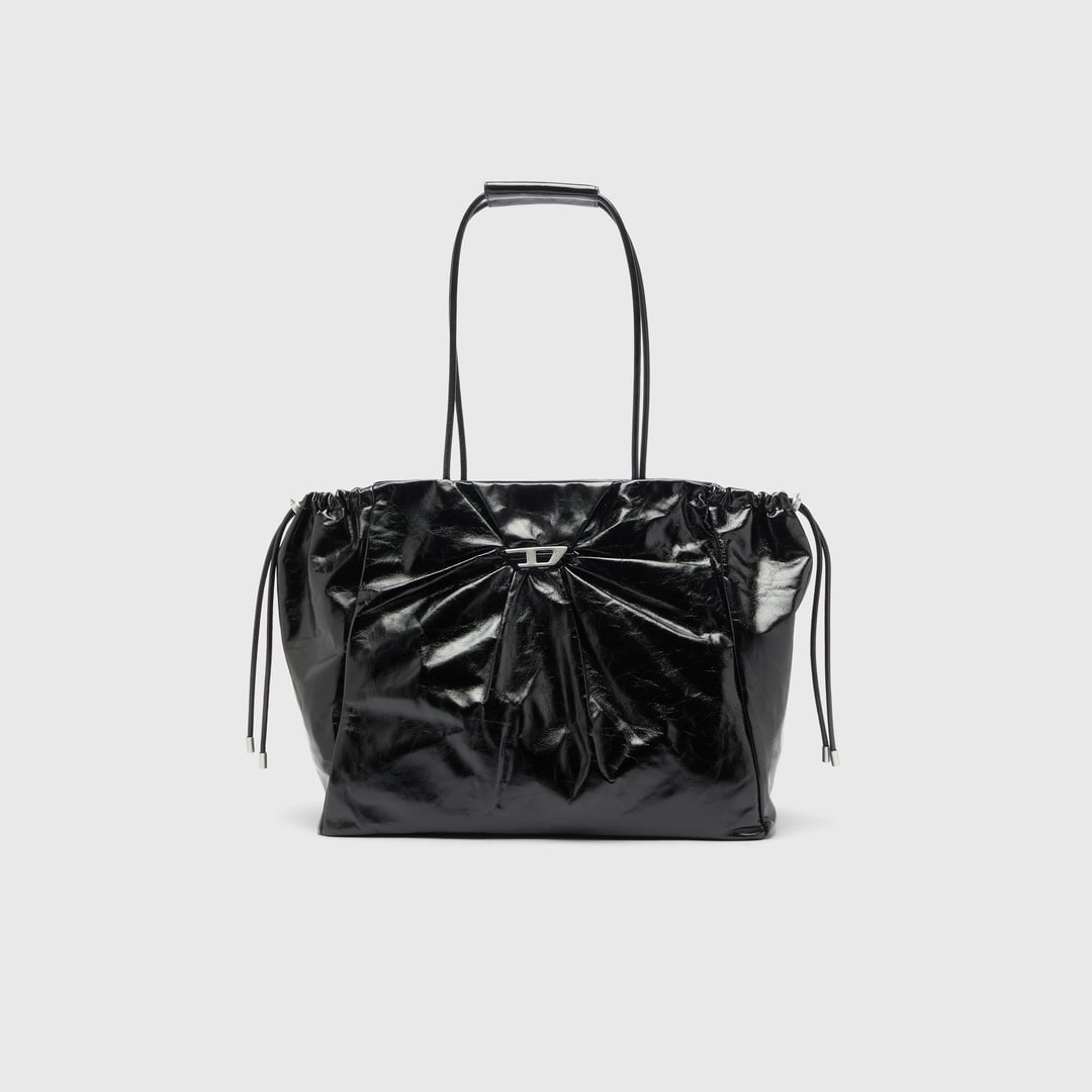 Diesel - Scrunch-D - Tote bag in shiny wrinkled leather - Shopping Bags - Woman - Black