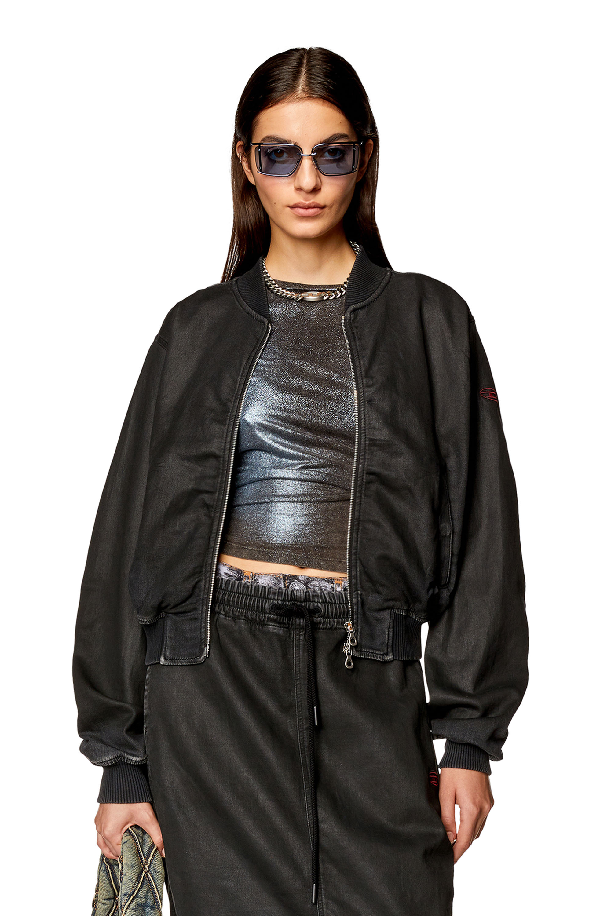 Diesel - Bomber jacket in coated denim - Denim Jackets - Woman - Black