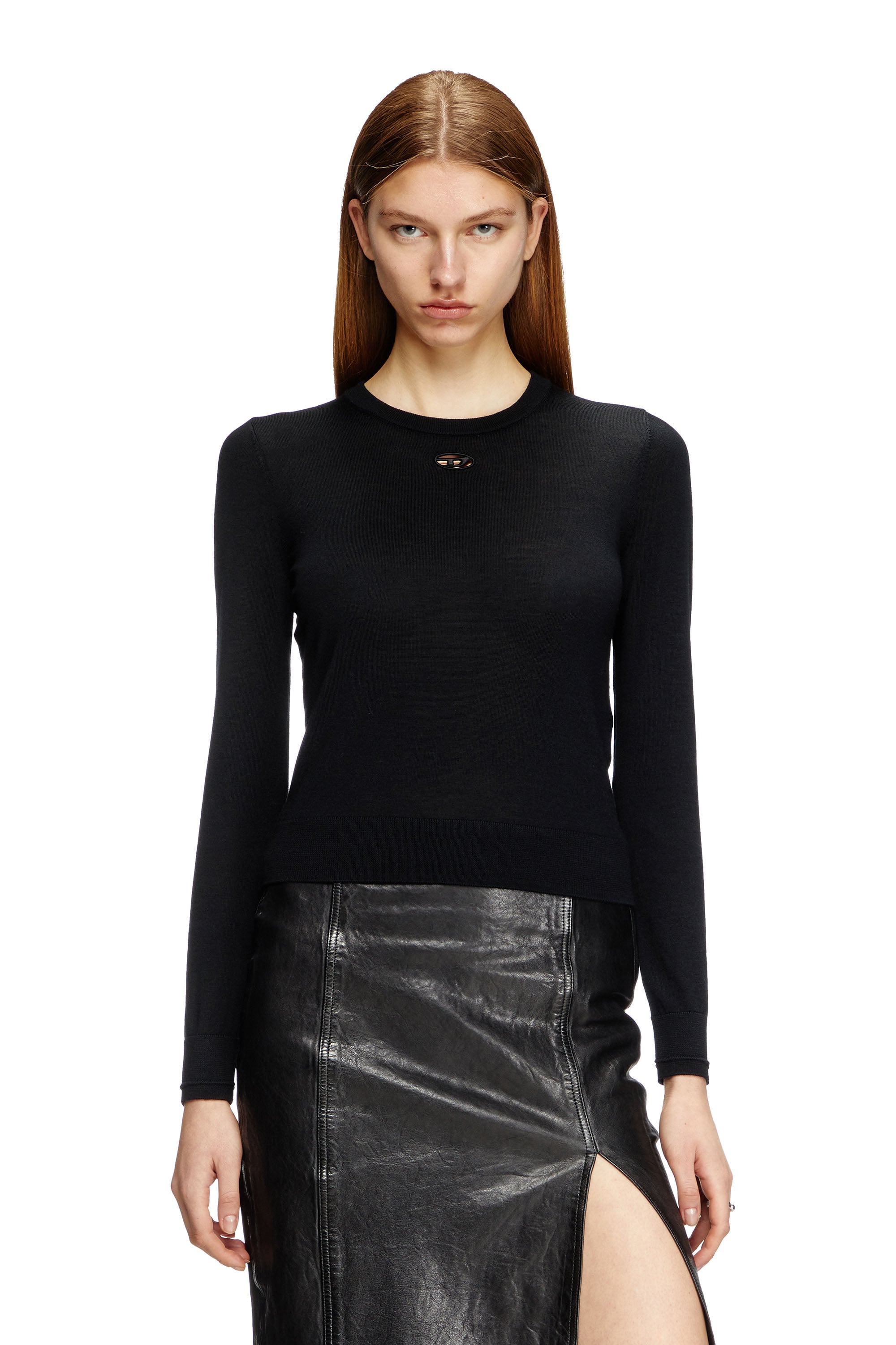 Diesel - Wool jumper with cut-out logo - Knitwear - Woman - Black