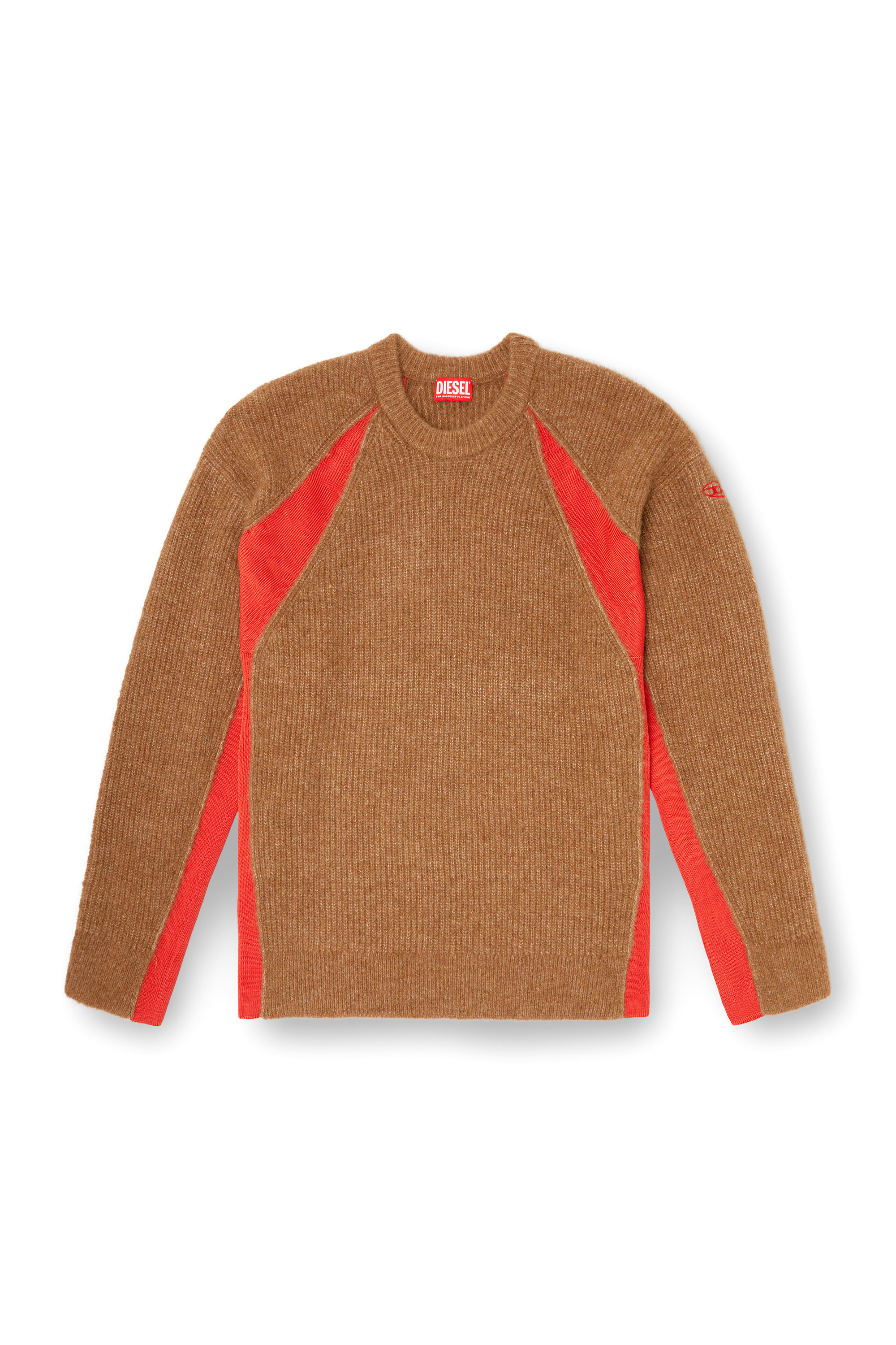 Diesel - K-LOLLO, Man's Alpaca-blend jumper with contrast inserts in Brown - 3