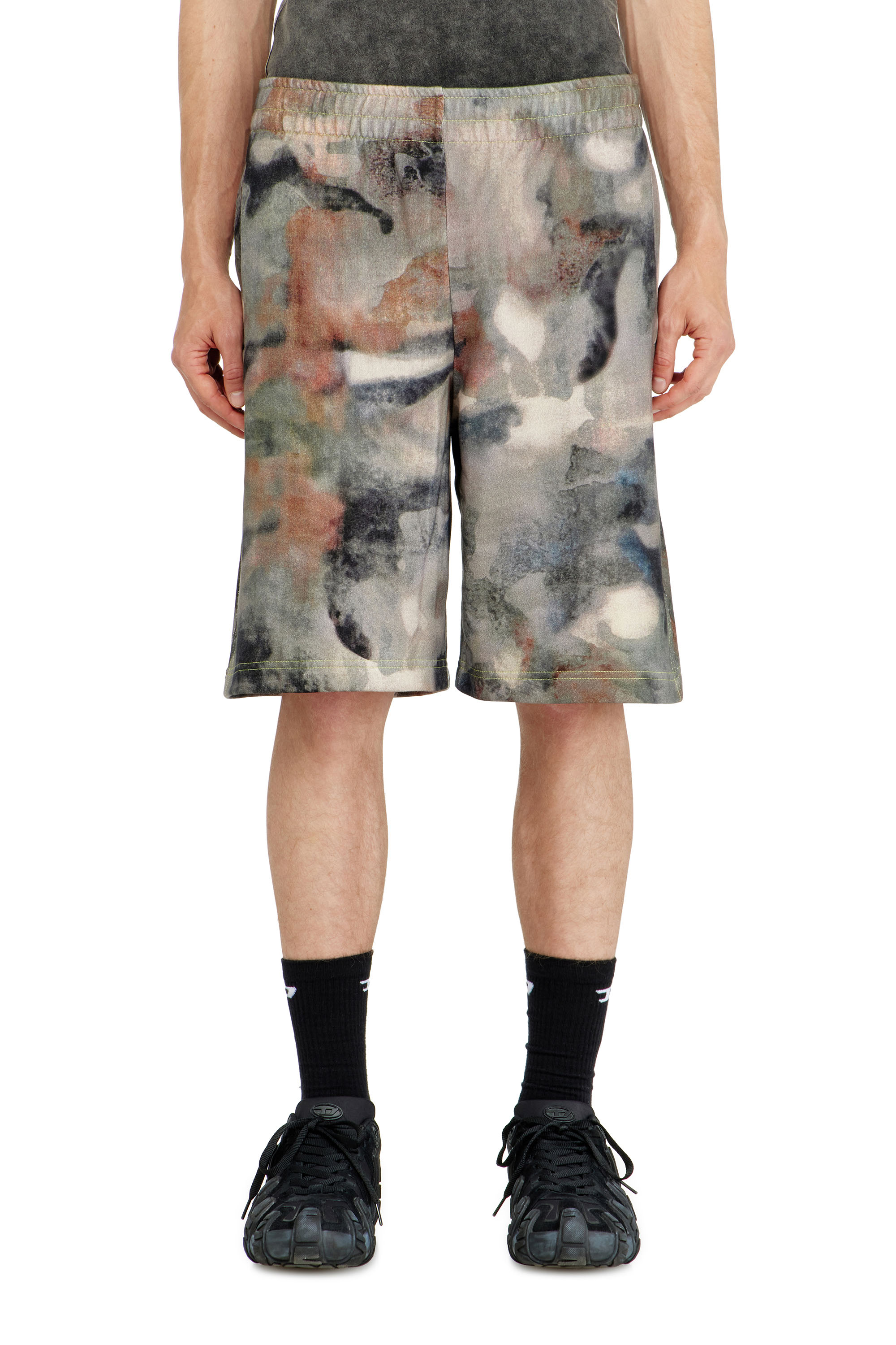 Diesel Men's Multicolor - Sweat Shorts With Camo Digital Print - Shorts - Man Large