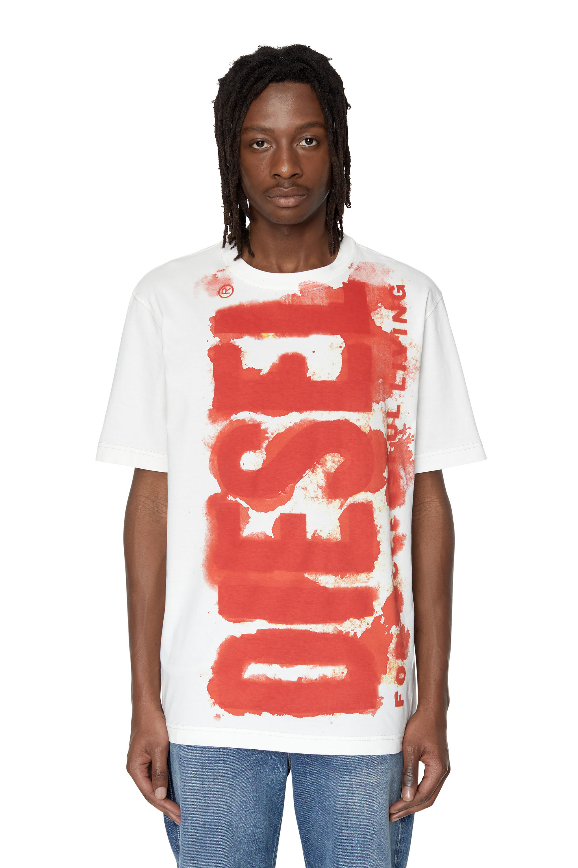 Diesel - T-shirt con logo stampato a effetto bleed-through - T-Shirts - Uomo - Bianco
