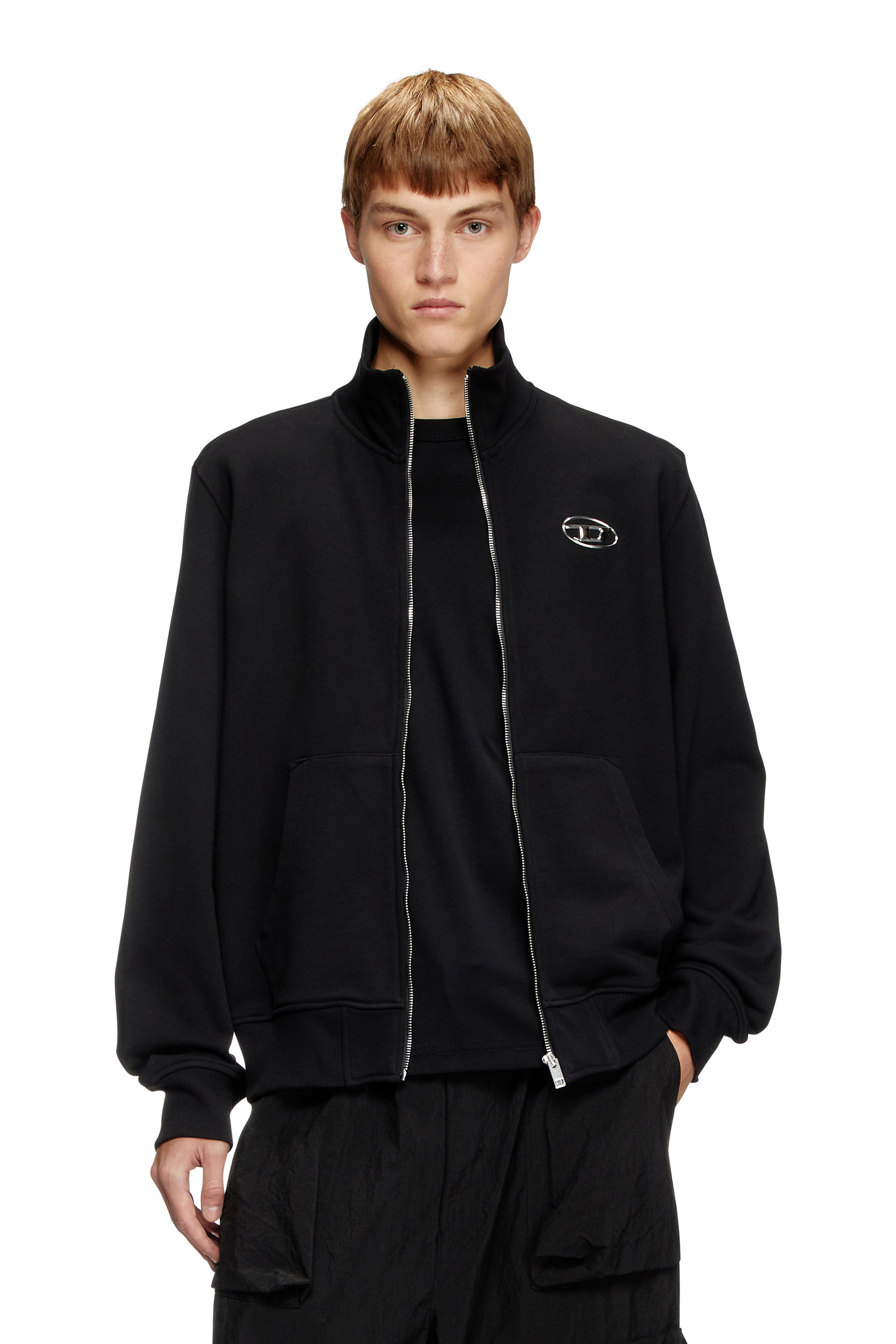 Diesel Mannelijk Zwart - Zip-Up Sweatshirt With Metallic Logo - Sweaters - Man Groot