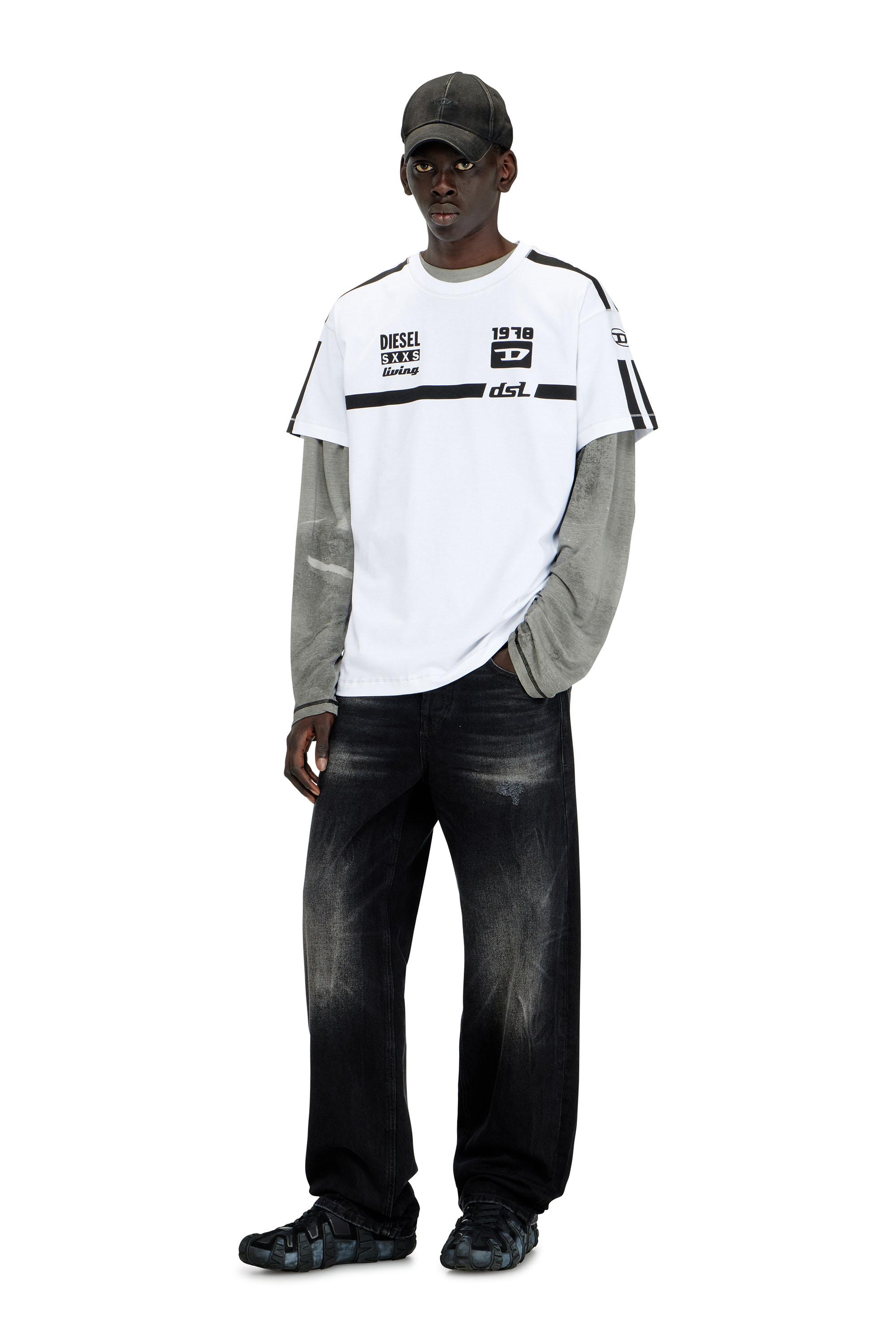 Diesel - T-NORM-V12, Man's Cotton T-shirt with contrast graphic prints in White - 1