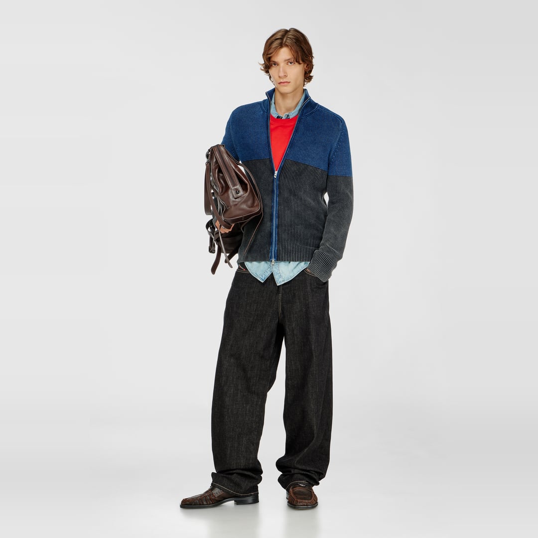 Diesel - Cardigan zippé effet denim bicolore - Pull Maille - Homme - Polychrome