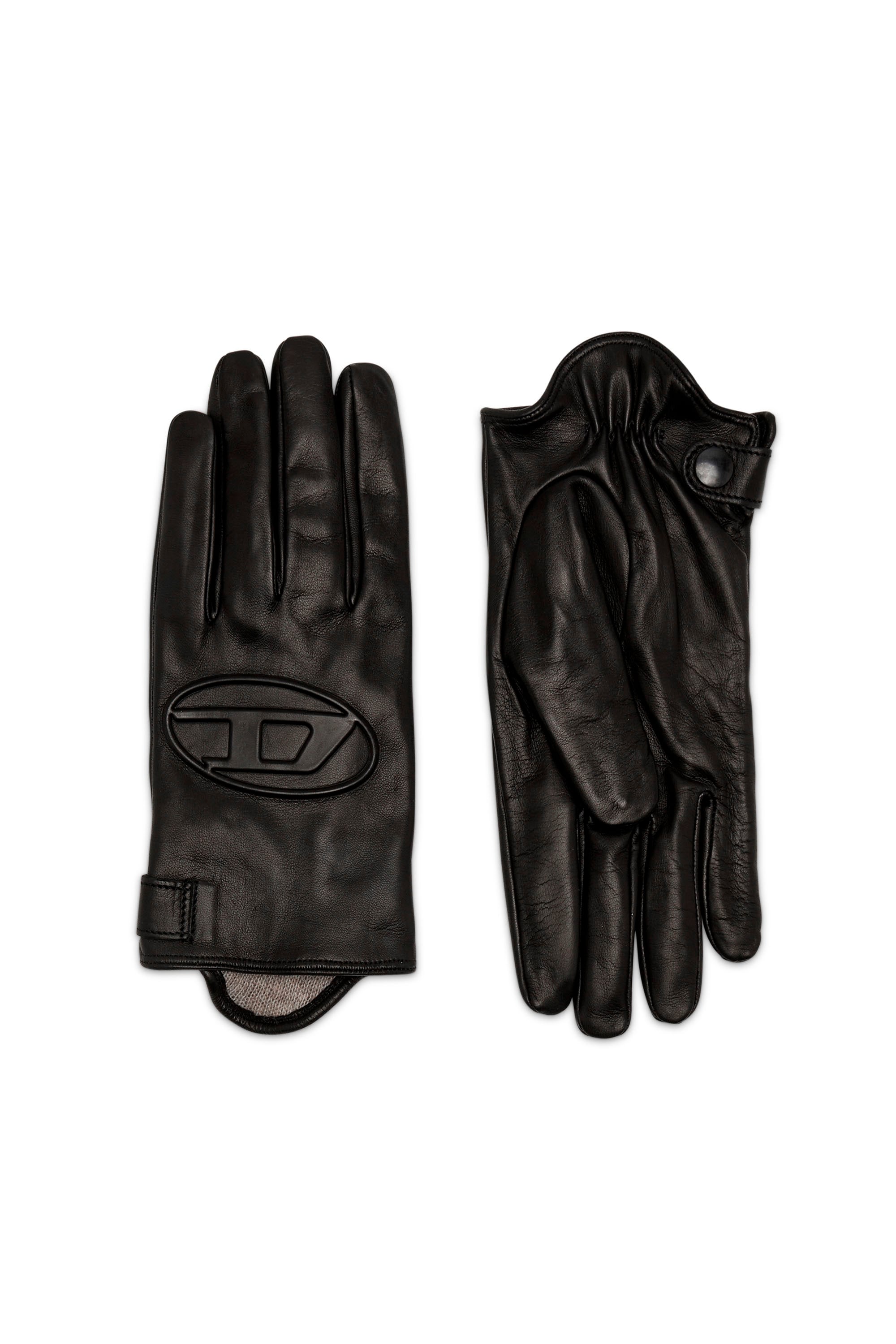 Diesel - Leather gloves with 3D Oval D logo - Gloves - Unisex - Black