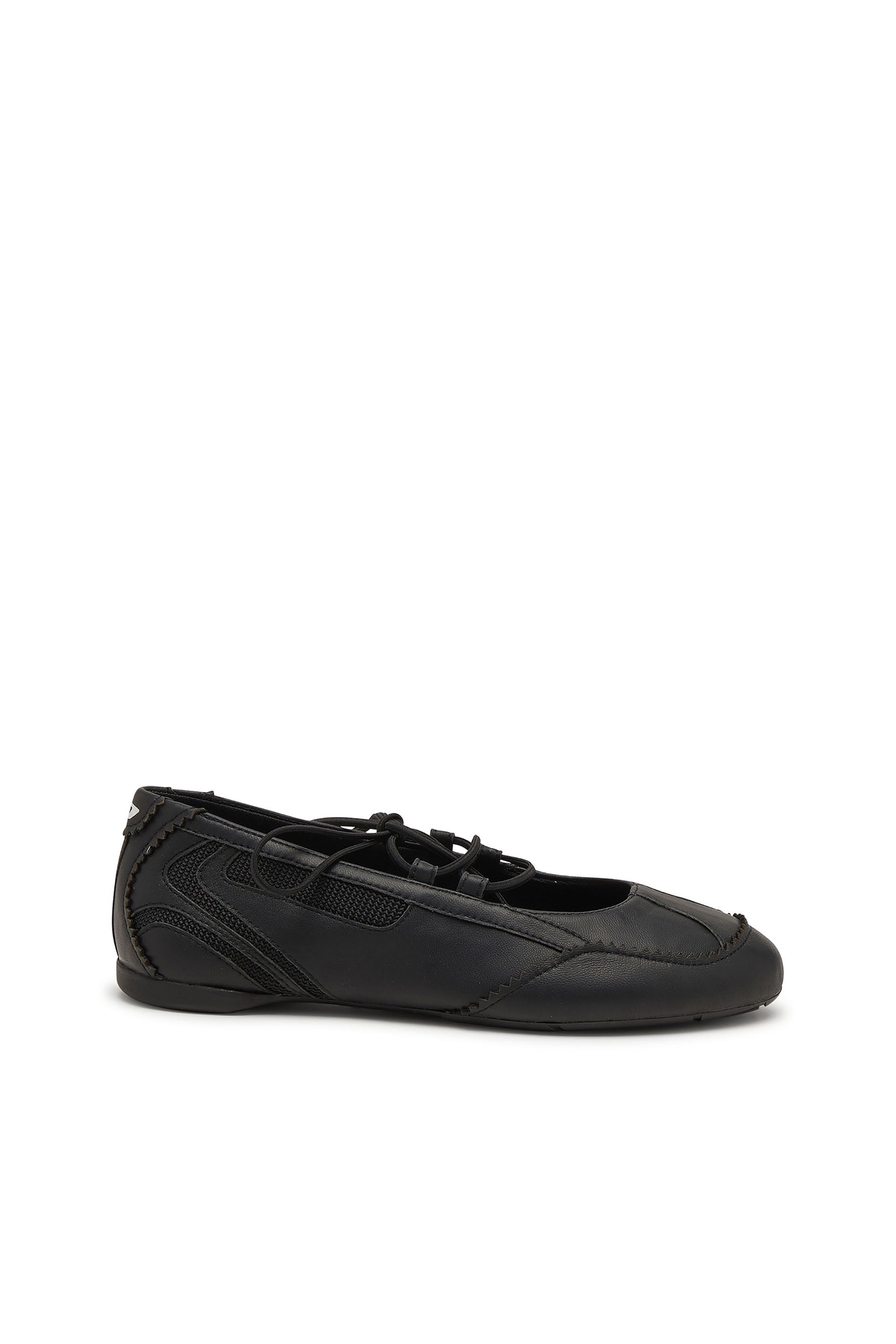 Diesel - D-Mile - Lace-up ballerina flats in leather and mesh - Flats - Woman - Black