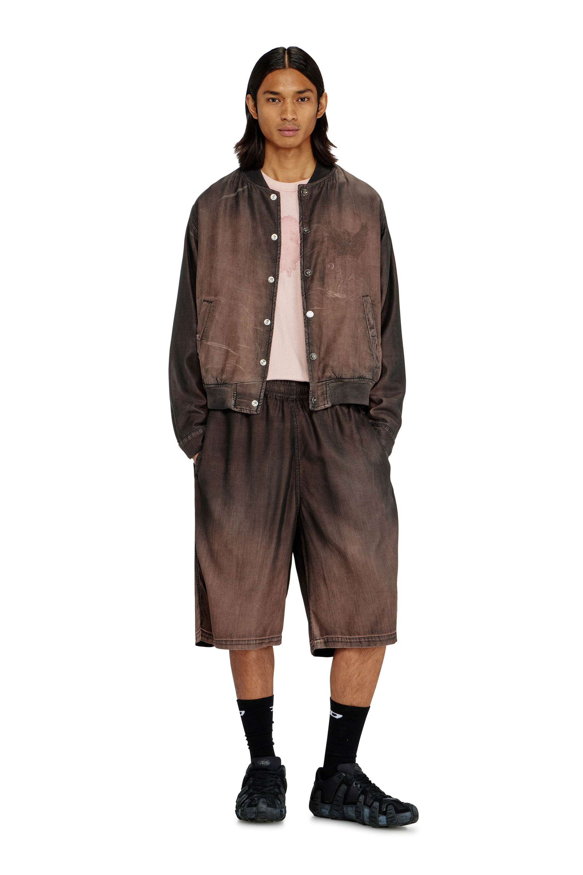Diesel - D-RODER-SHORT-S, Unisex's Relaxed bermuda shorts in fluid coated denim in Brown - 3