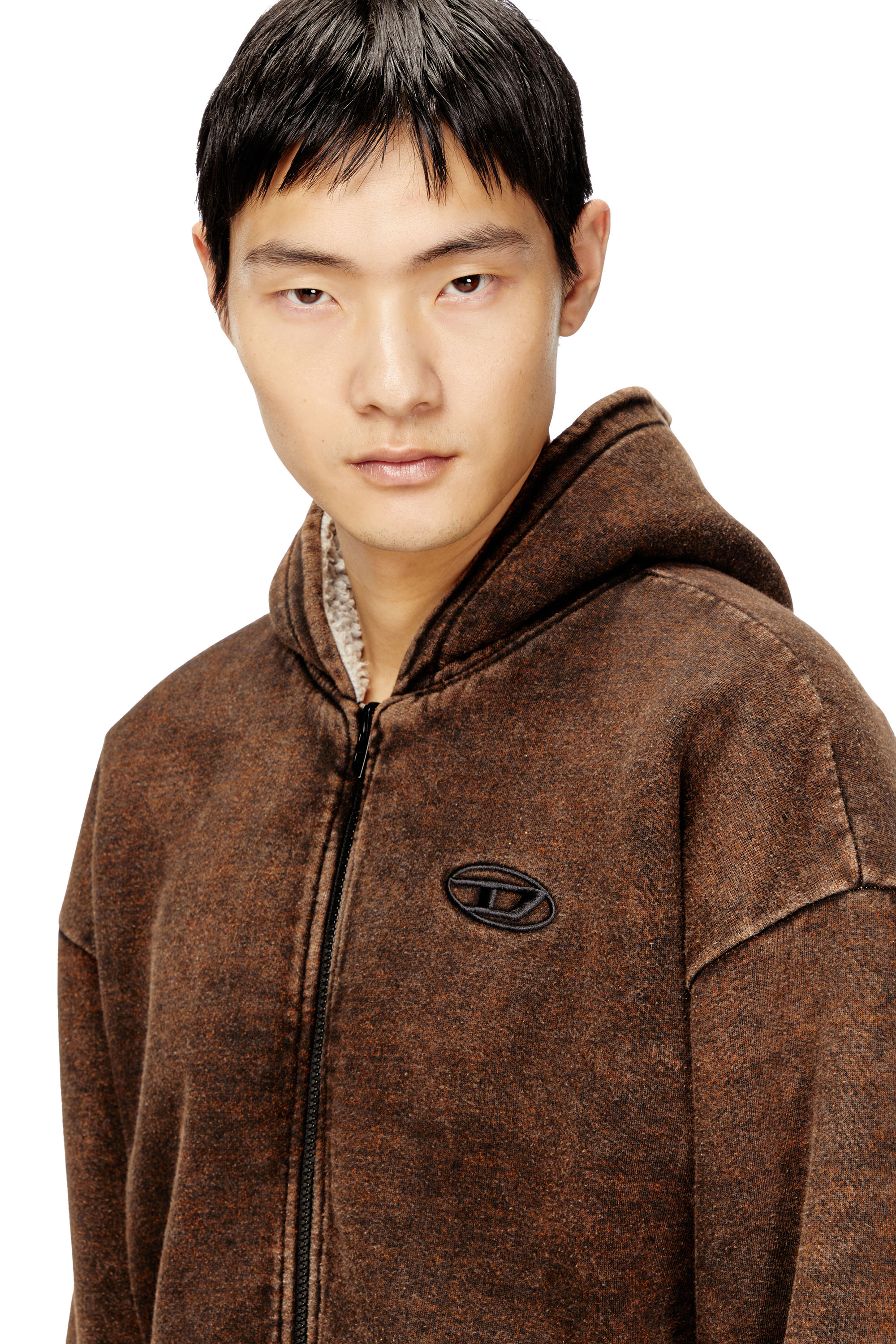 Diesel - S-BRYAN, Man's Reversible hooded zip-up jacket in Brown - 5