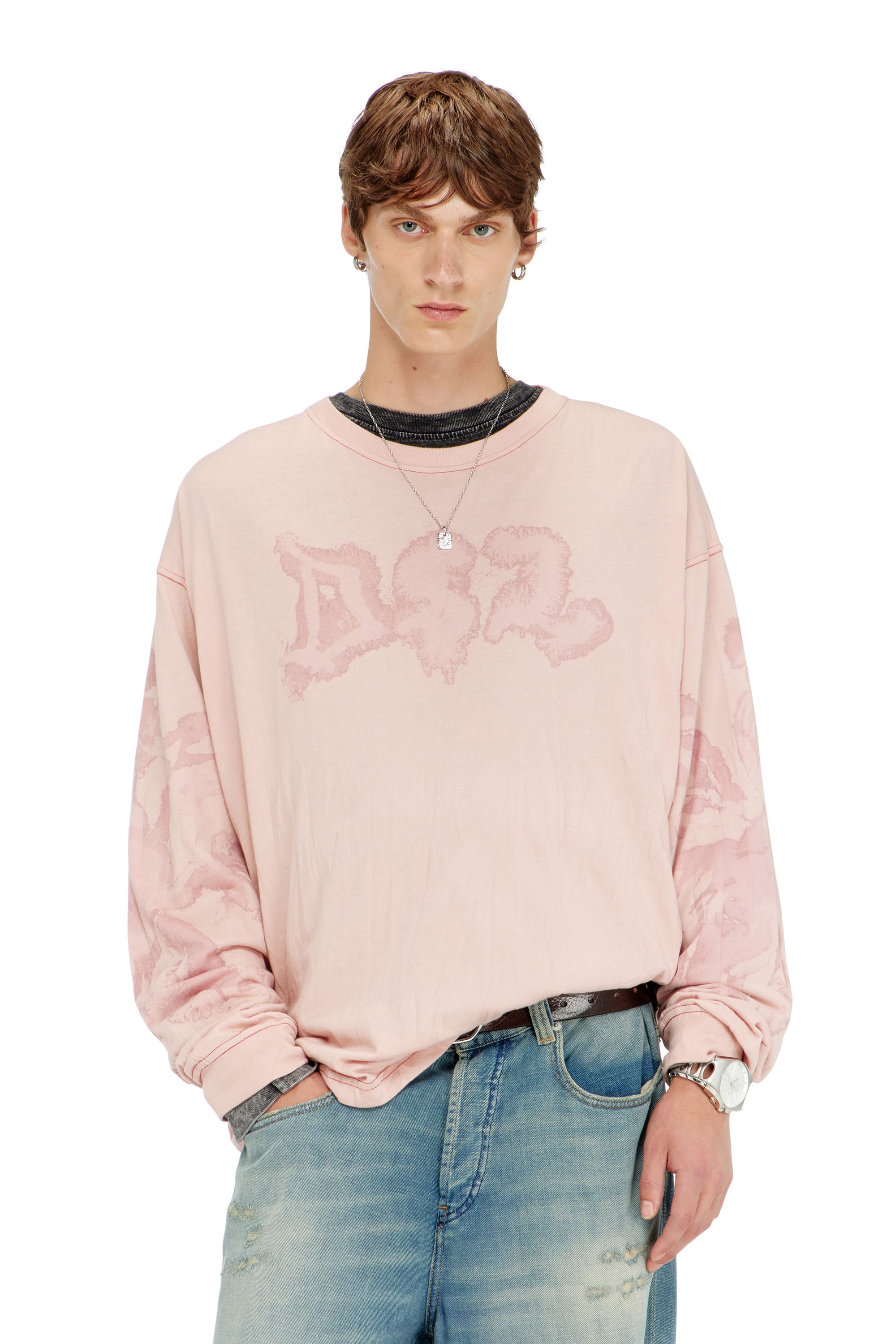 Diesel - Relaxed long sleeve tee with blotched print - T-Shirts - Man - Pink
