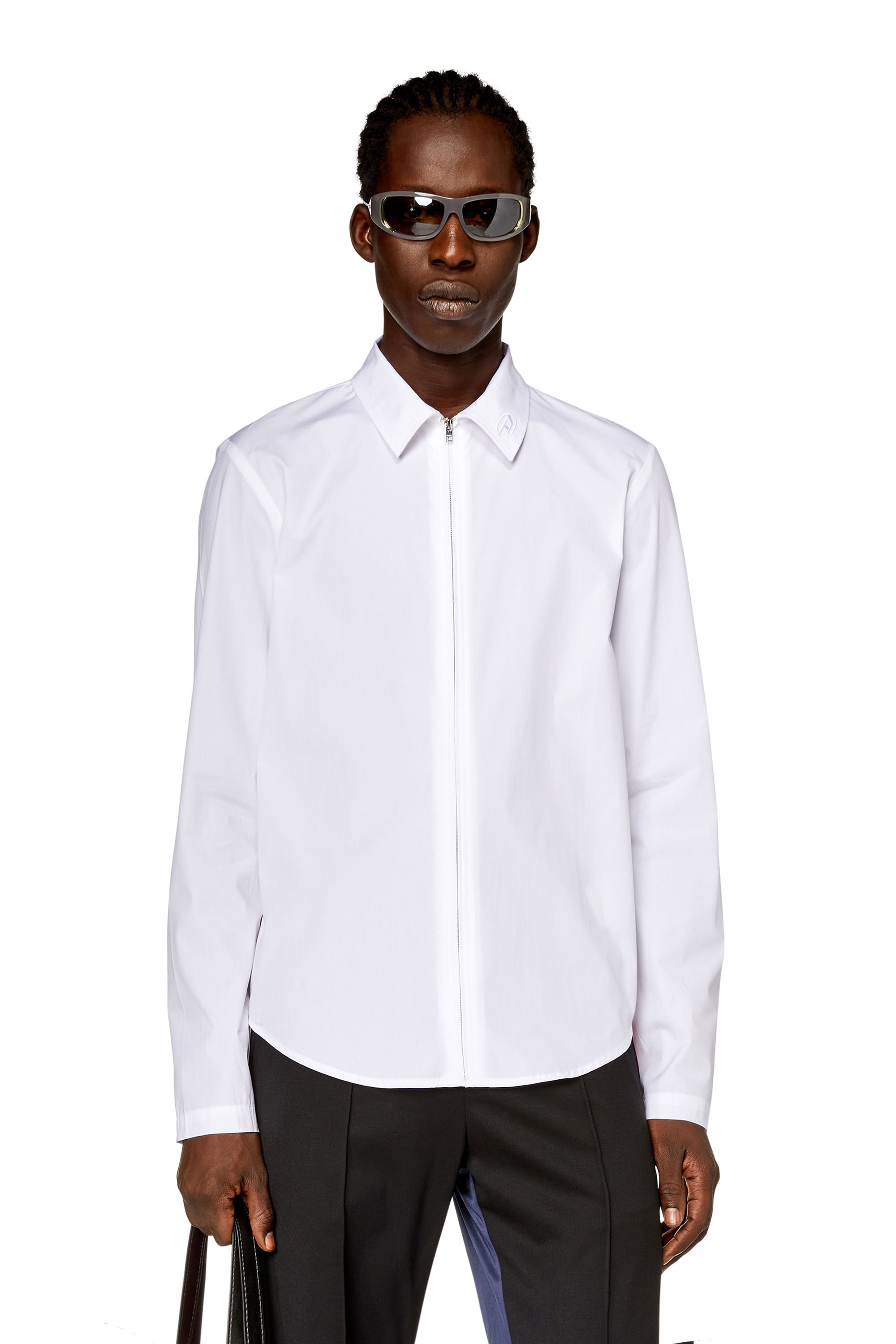 Diesel - Chemise zippée avec logo brodé - Chemises - Homme - Blanc