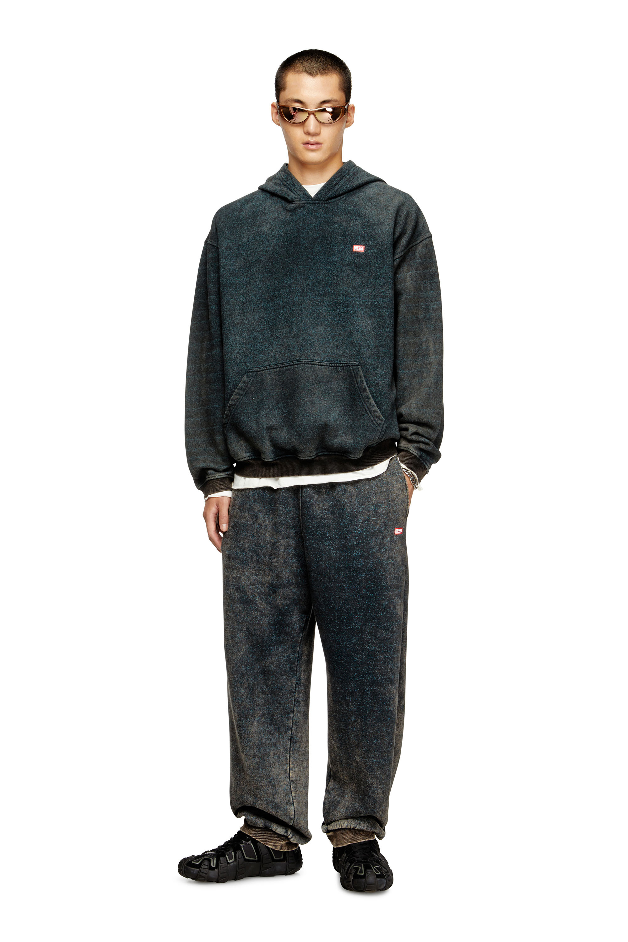 Diesel - S-KAI, Man's Cotton hoodie with kangaroo pocket in Black/Blue - 2