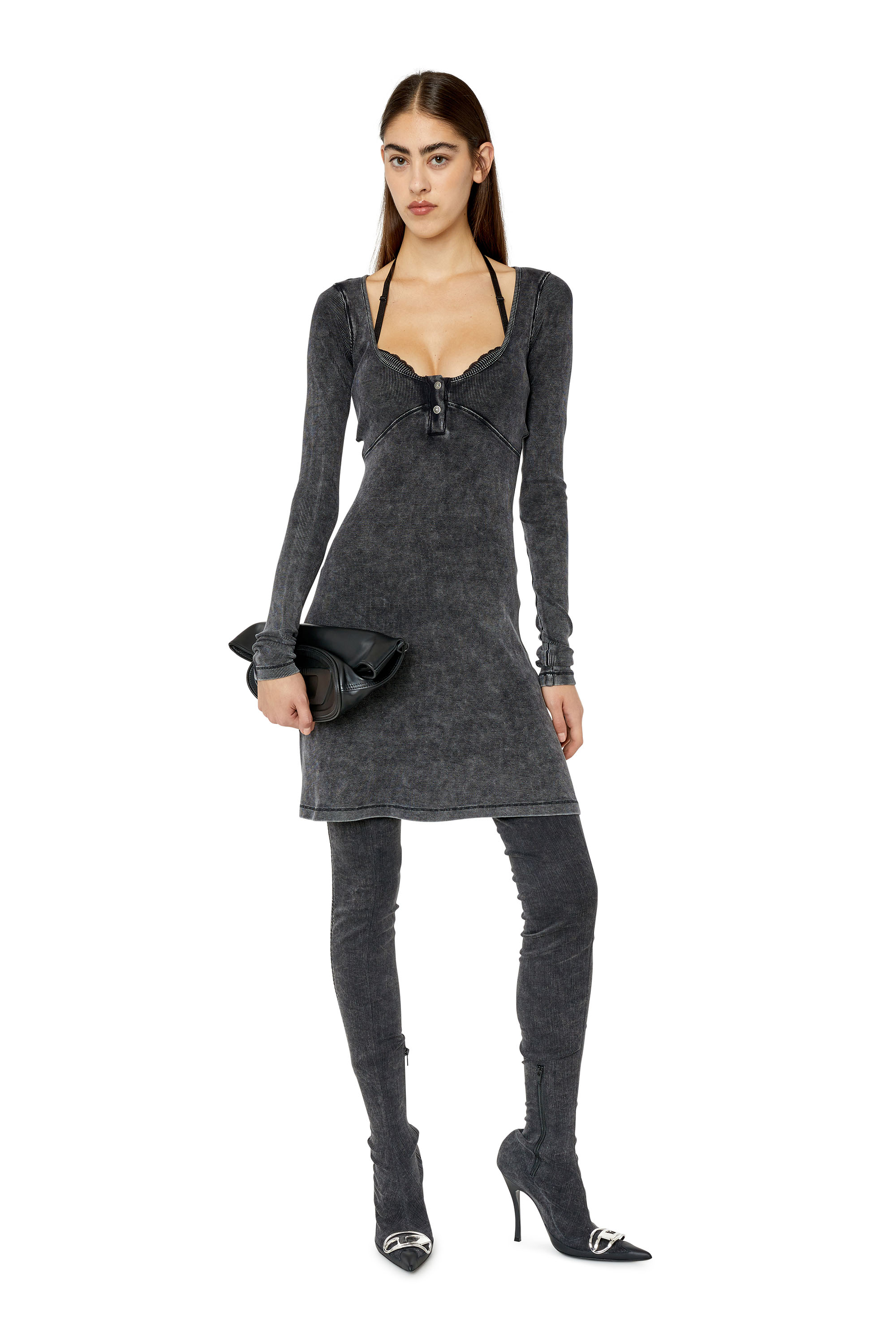 Shop Diesel Acid-wash Dress With Bra Top In Black