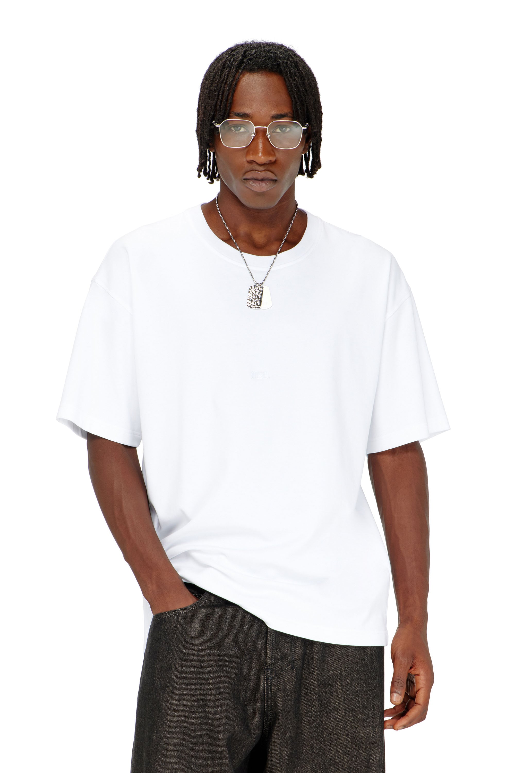 Diesel - Cotton-interlock T-shirt with logo embroidery - T-Shirts - Man - White