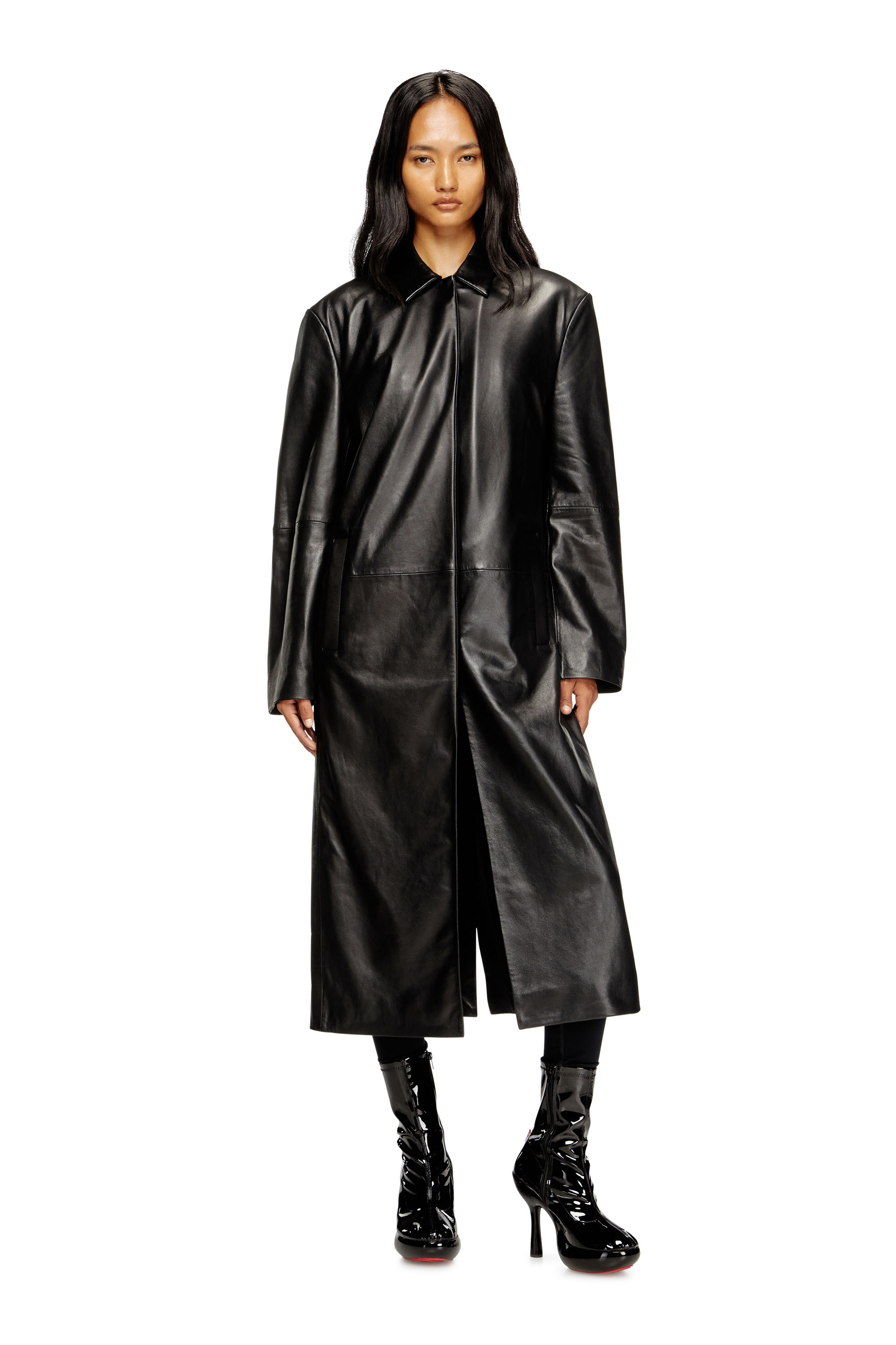 Diesel Long Padded Leather Coat