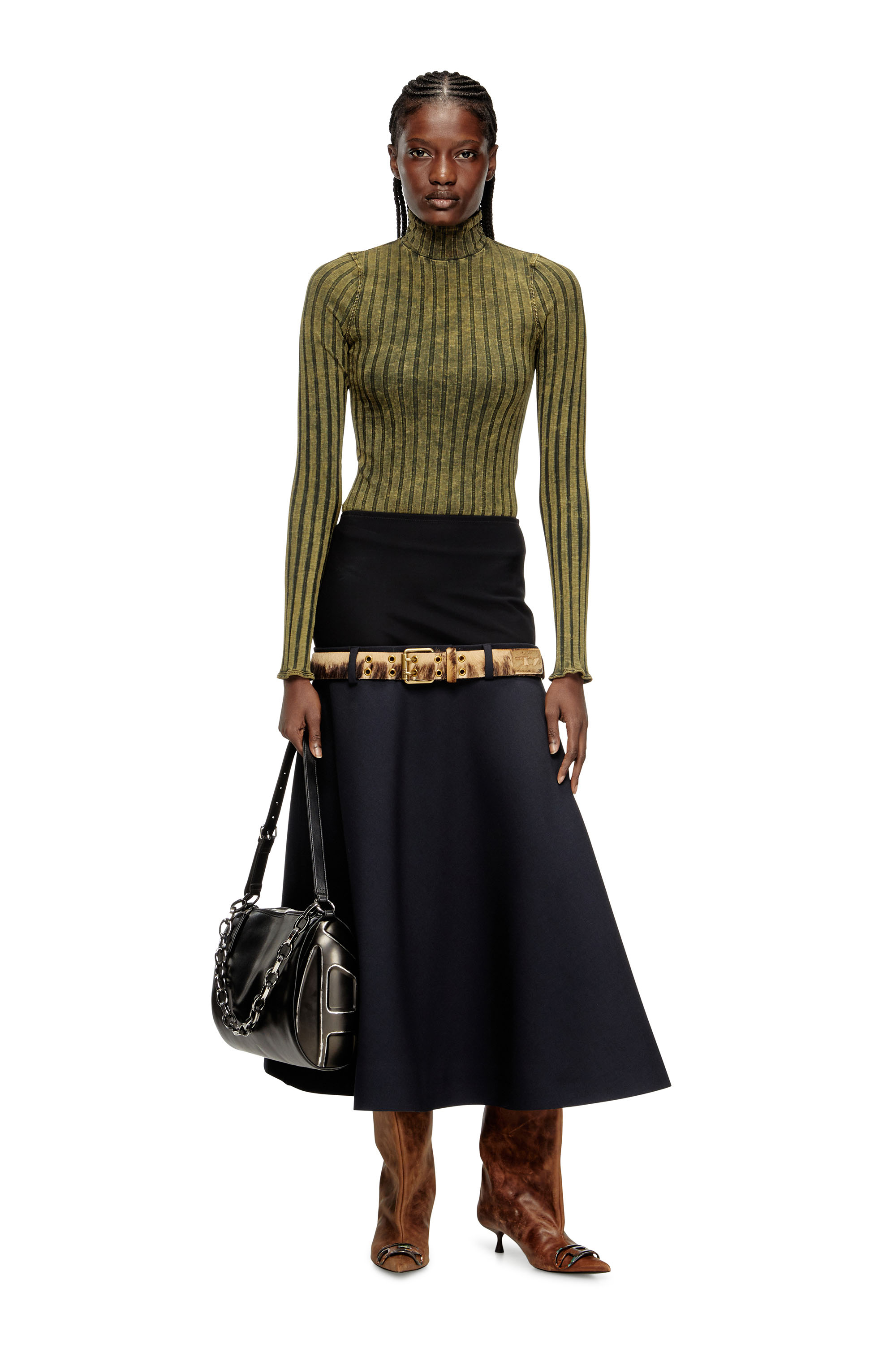 Diesel - T-CLAWA, Woman's Jumper in treated wide-rib jersey in Green - 2