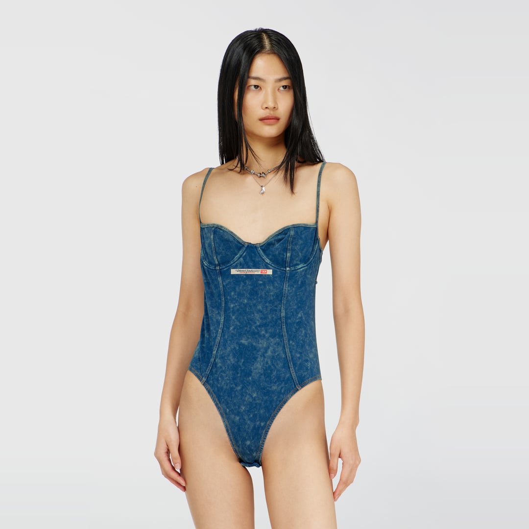Diesel - Denim-effect bodysuit with back cut-out - Bodysuits - Woman - Blue