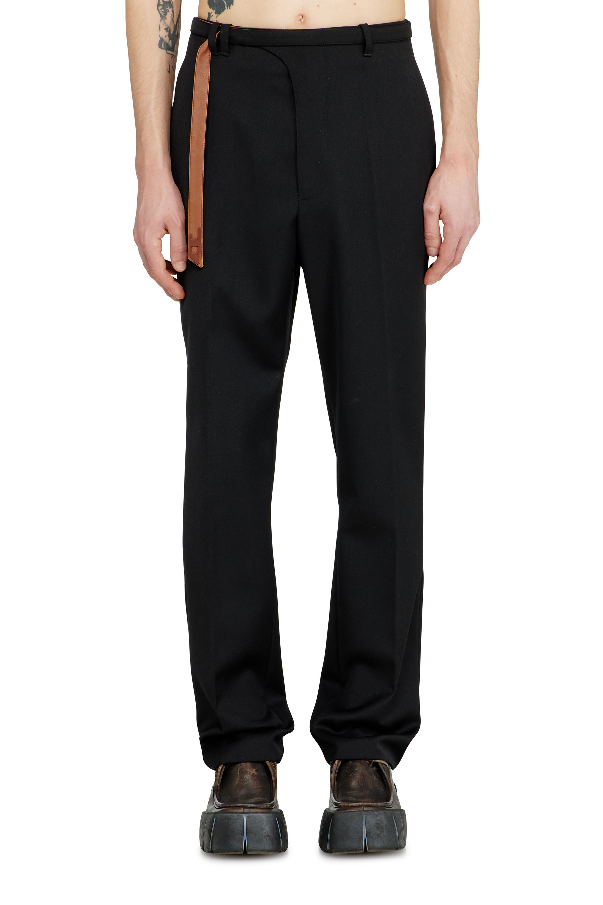 Diesel - P-NEDAR-A, Man's Tailored pants with biker belt strap in Black - 2