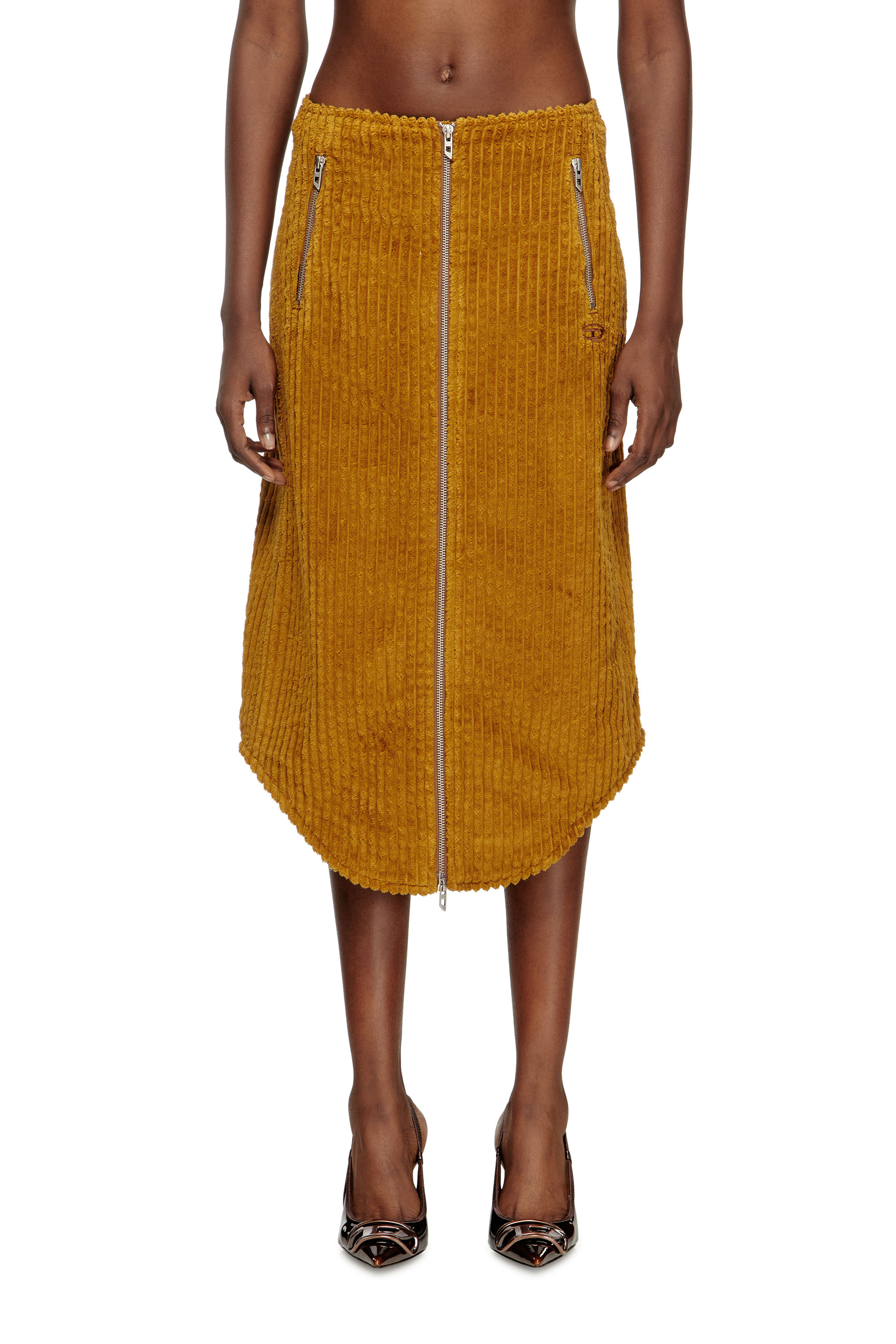Diesel Cotton Midi Skirt With Zipper In Brown