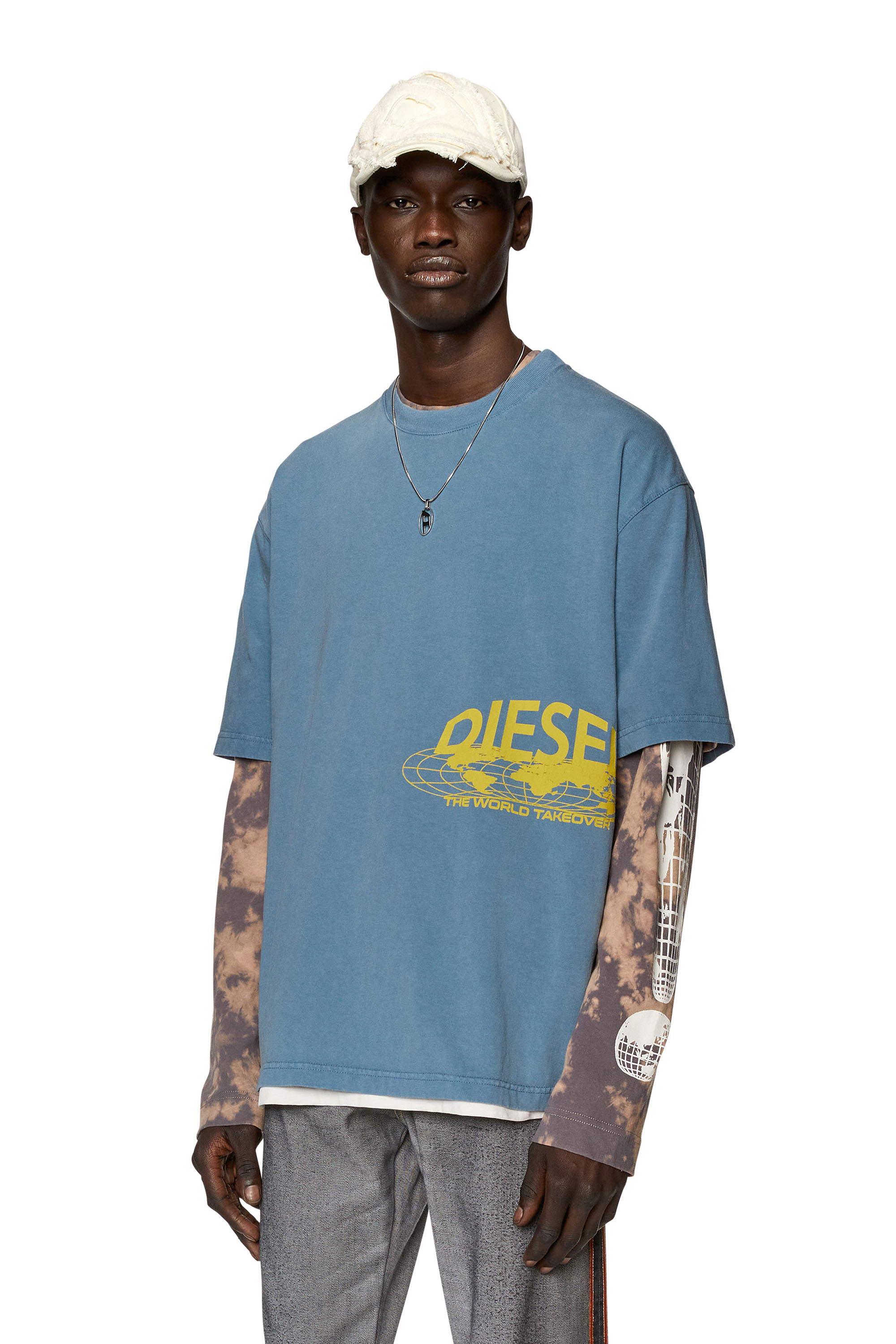 Diesel - T-shirt with Diesel world prints - T-Shirts - Man - Blue